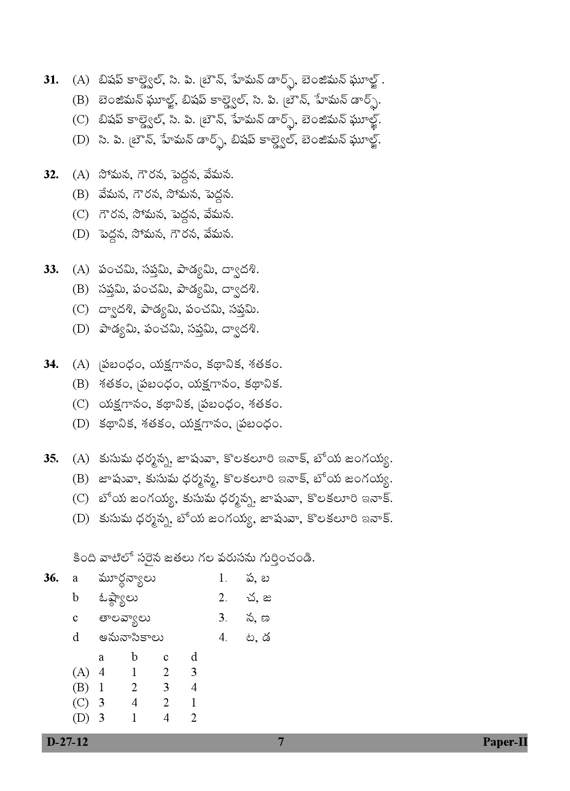 UGC NET Telugu Question Paper II December 2012 7