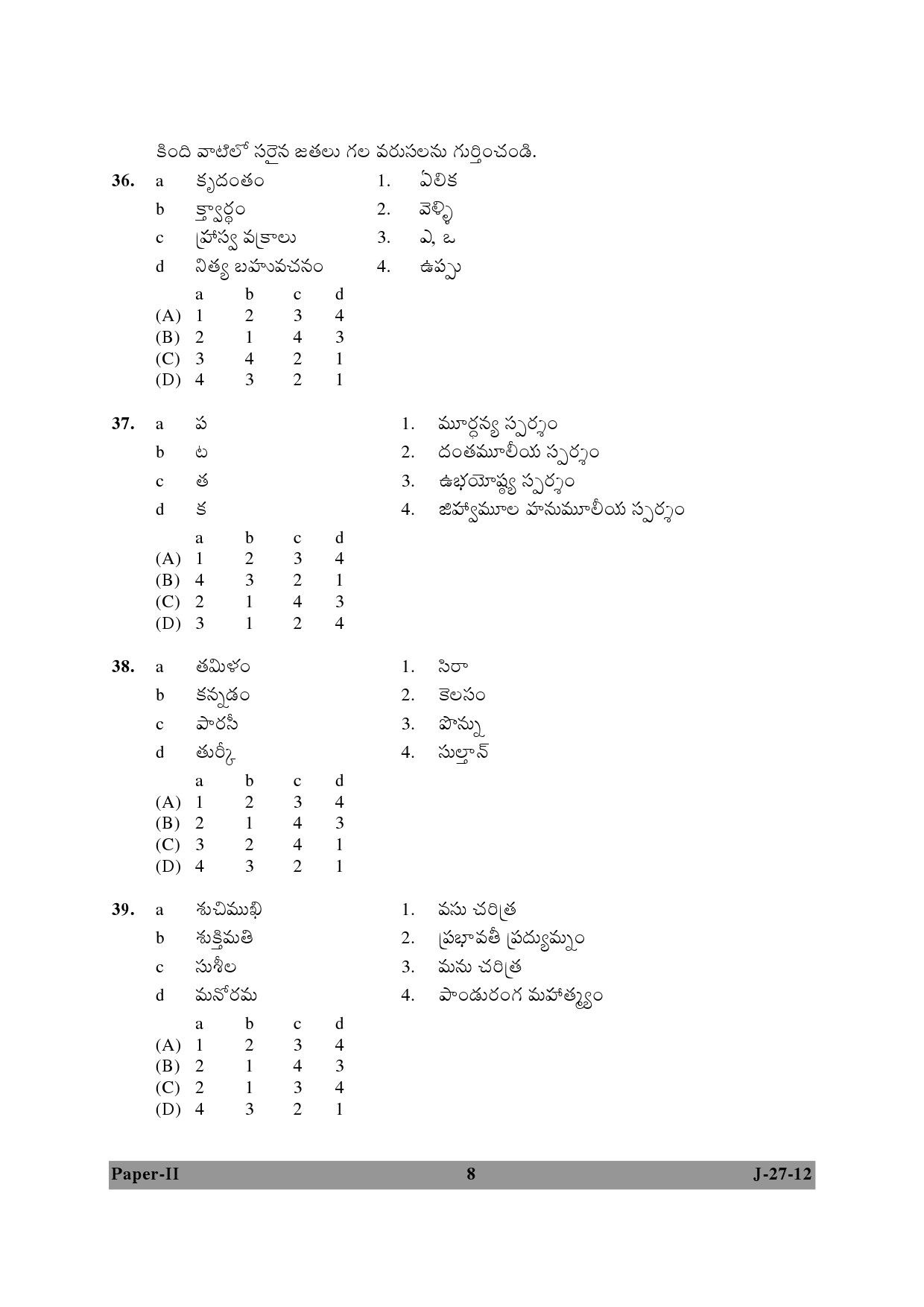 UGC NET Telugu Question Paper II June 2012 8