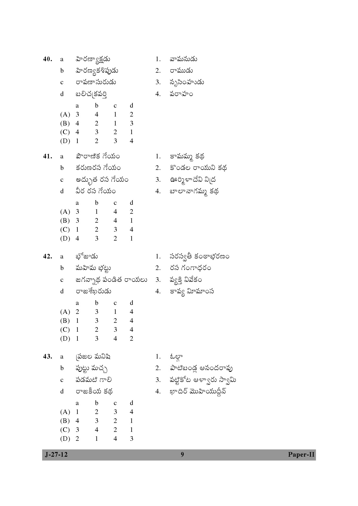 UGC NET Telugu Question Paper II June 2012 9