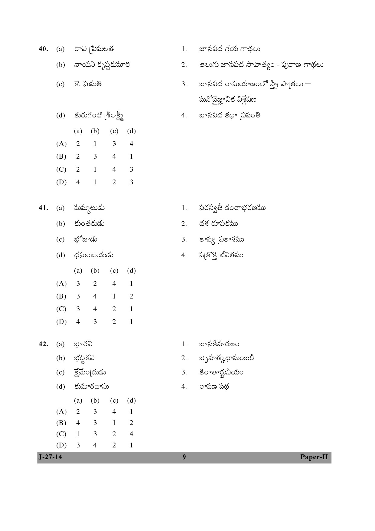 UGC NET Telugu Question Paper II June 2014 9