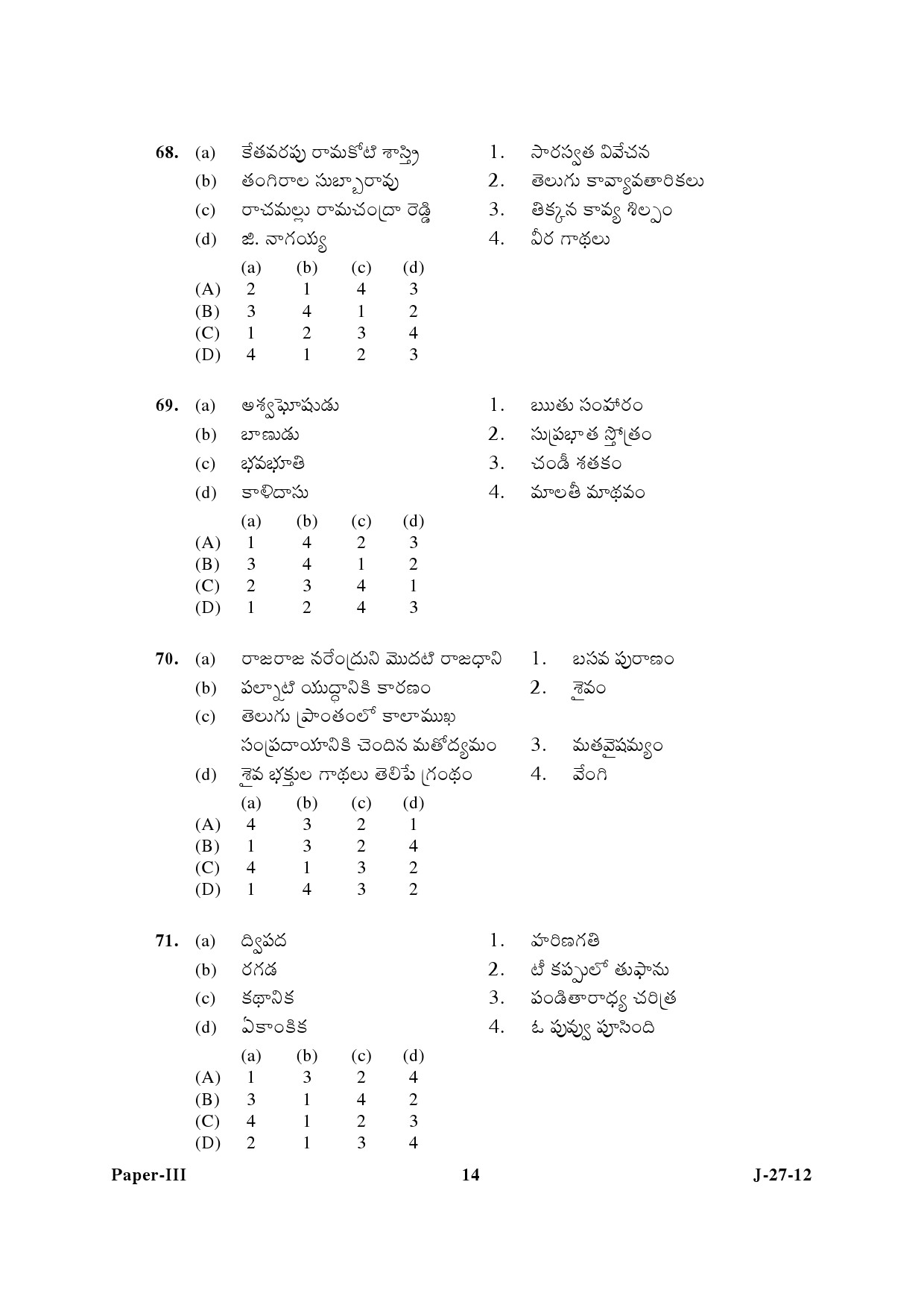 UGC NET Telugu Question Paper III June 2012 14