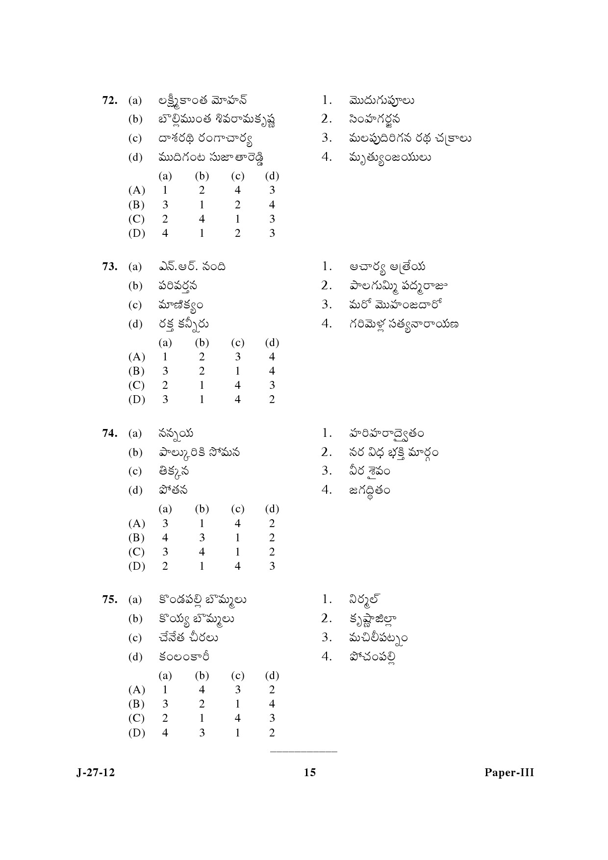 UGC NET Telugu Question Paper III June 2012 15