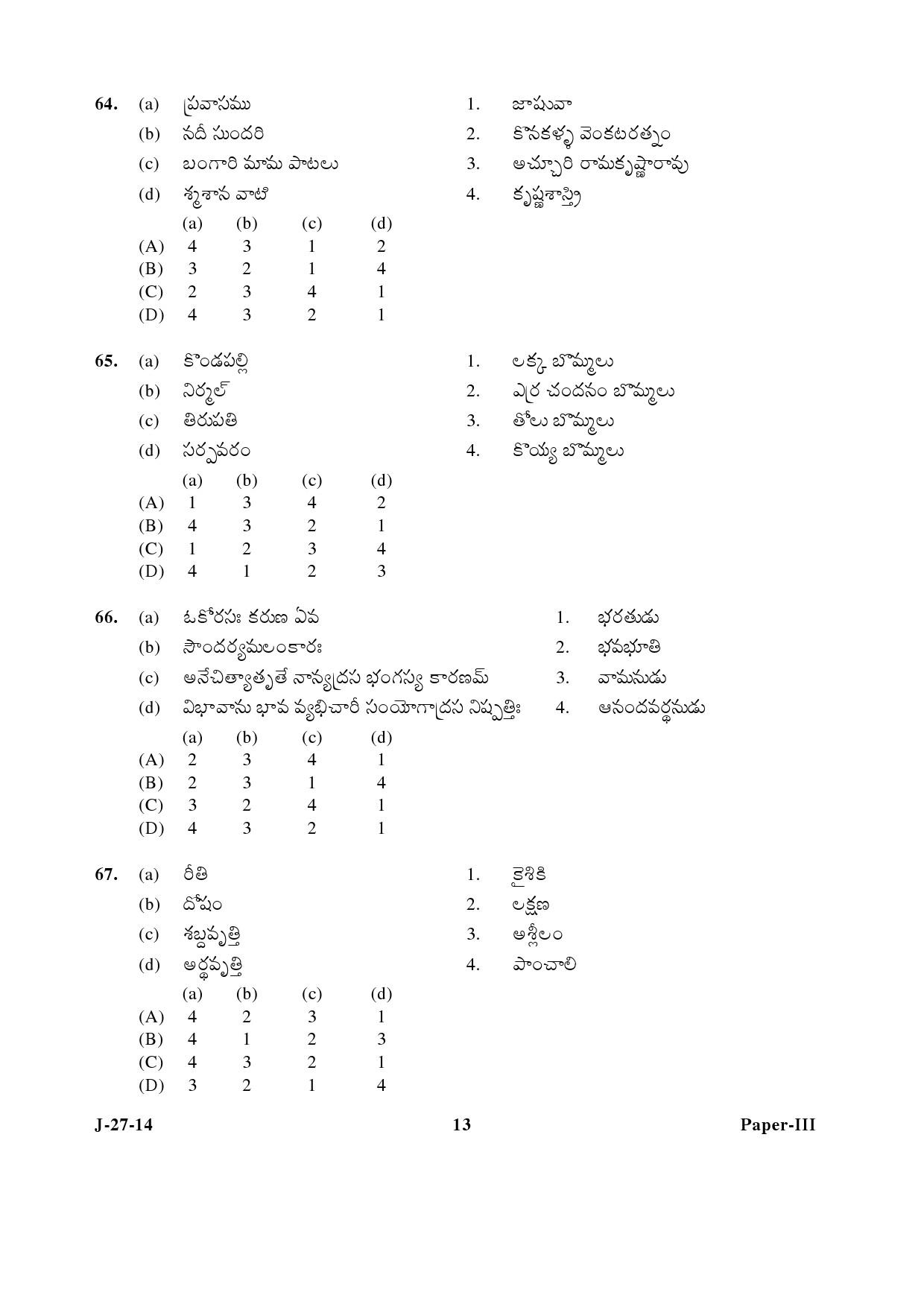 UGC NET Telugu Question Paper III June 2014 13