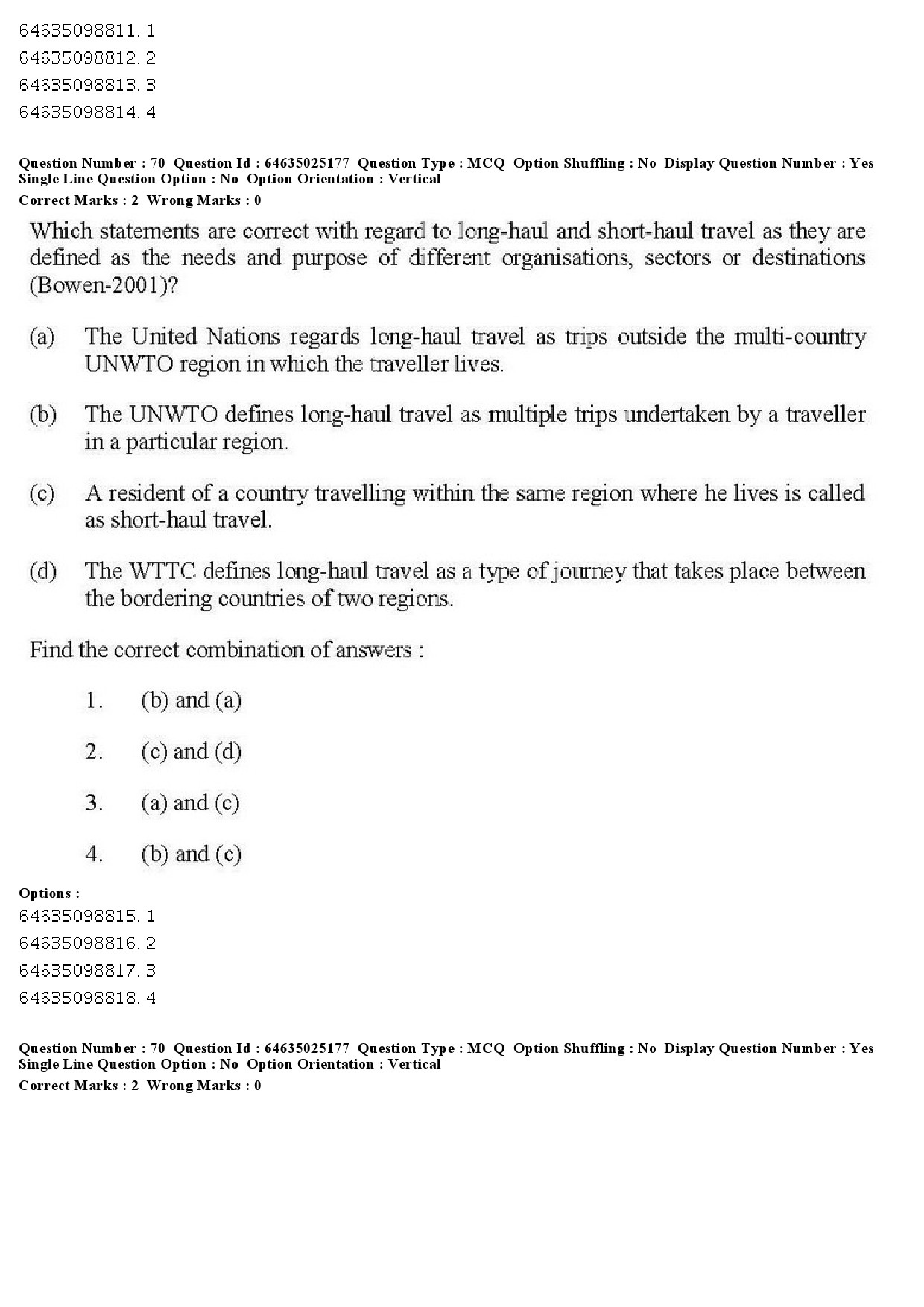 UGC NET Tourism Administration And Management Question Paper June 2019 62