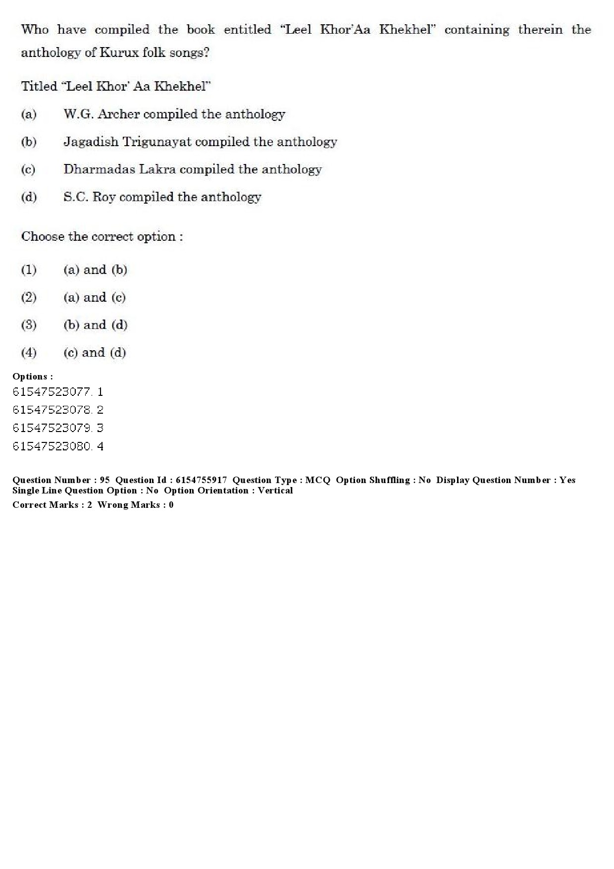 UGC NET Tribal and Regional Language Literature Question Paper December 2019 77