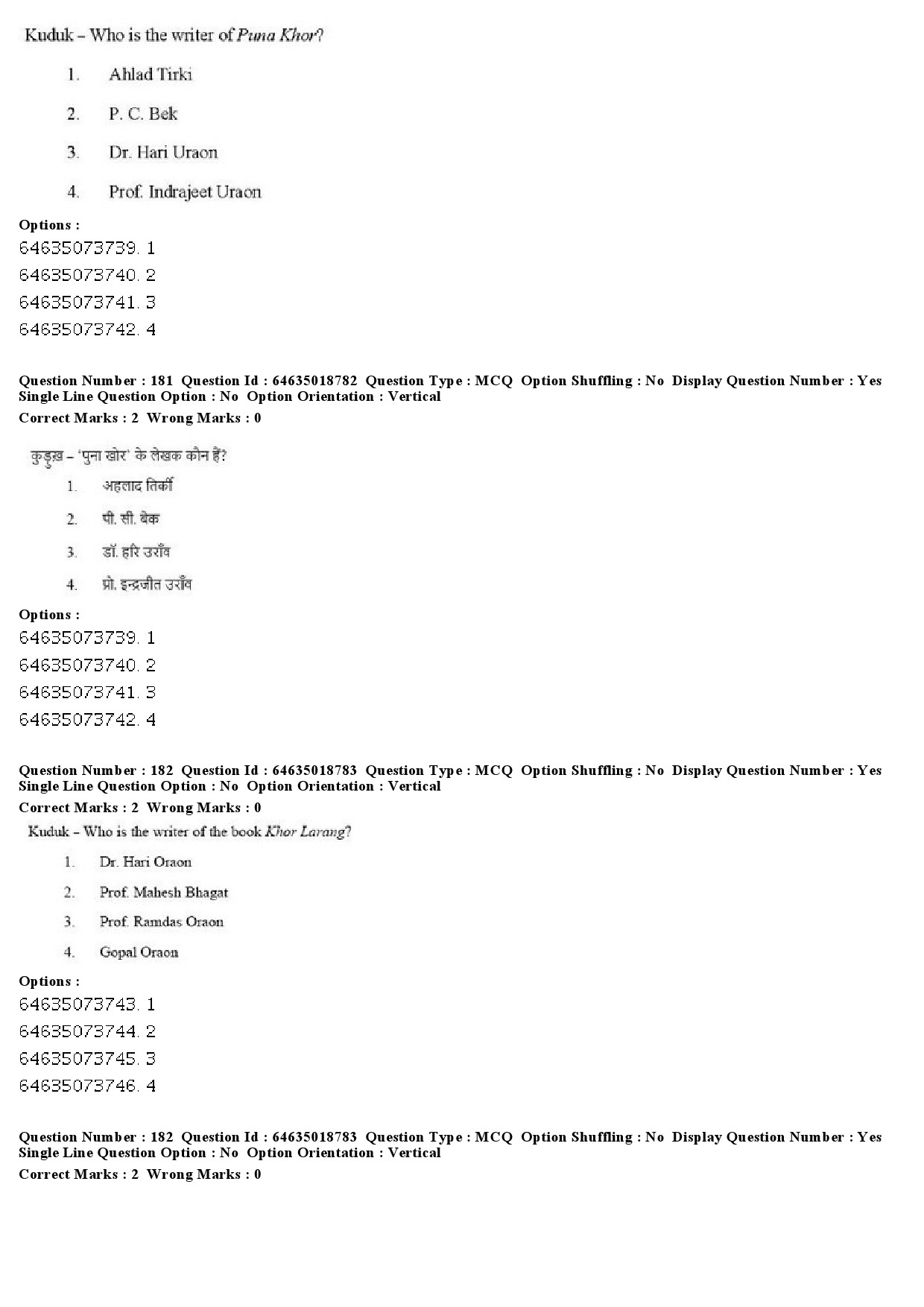 UGC NET Tribal and Regional Language Literature Question Paper June 2019 186