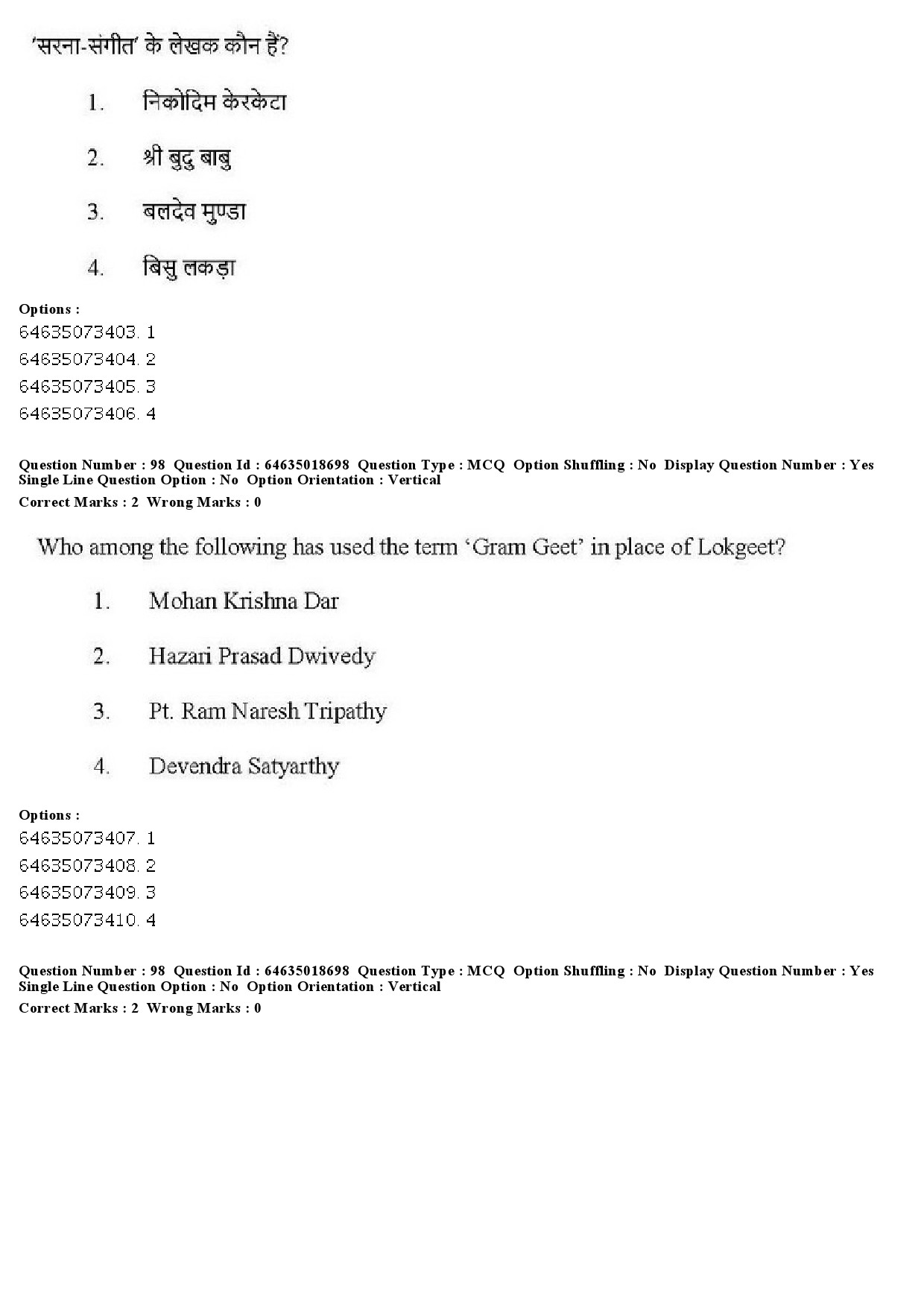 UGC NET Tribal and Regional Language Literature Question Paper June 2019 98