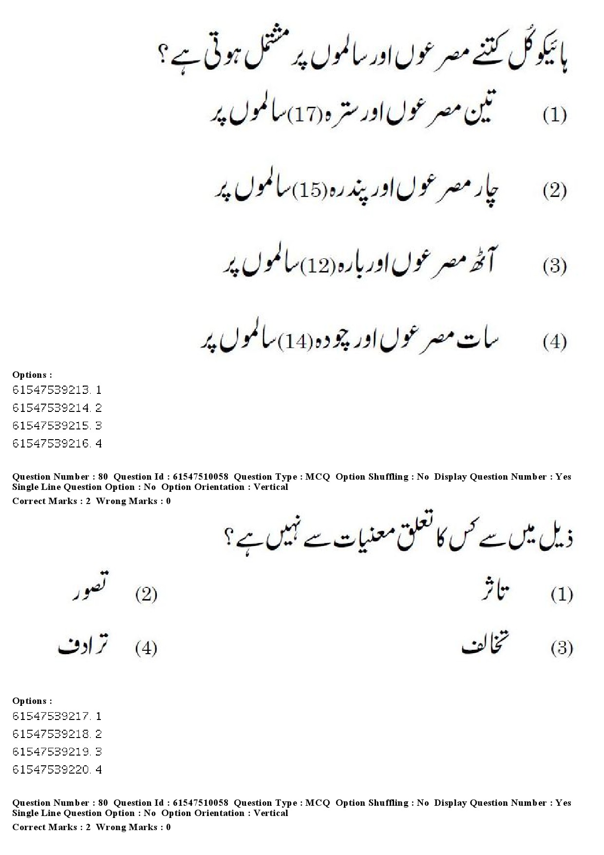 UGC NET Urdu Question Paper December 2019 70