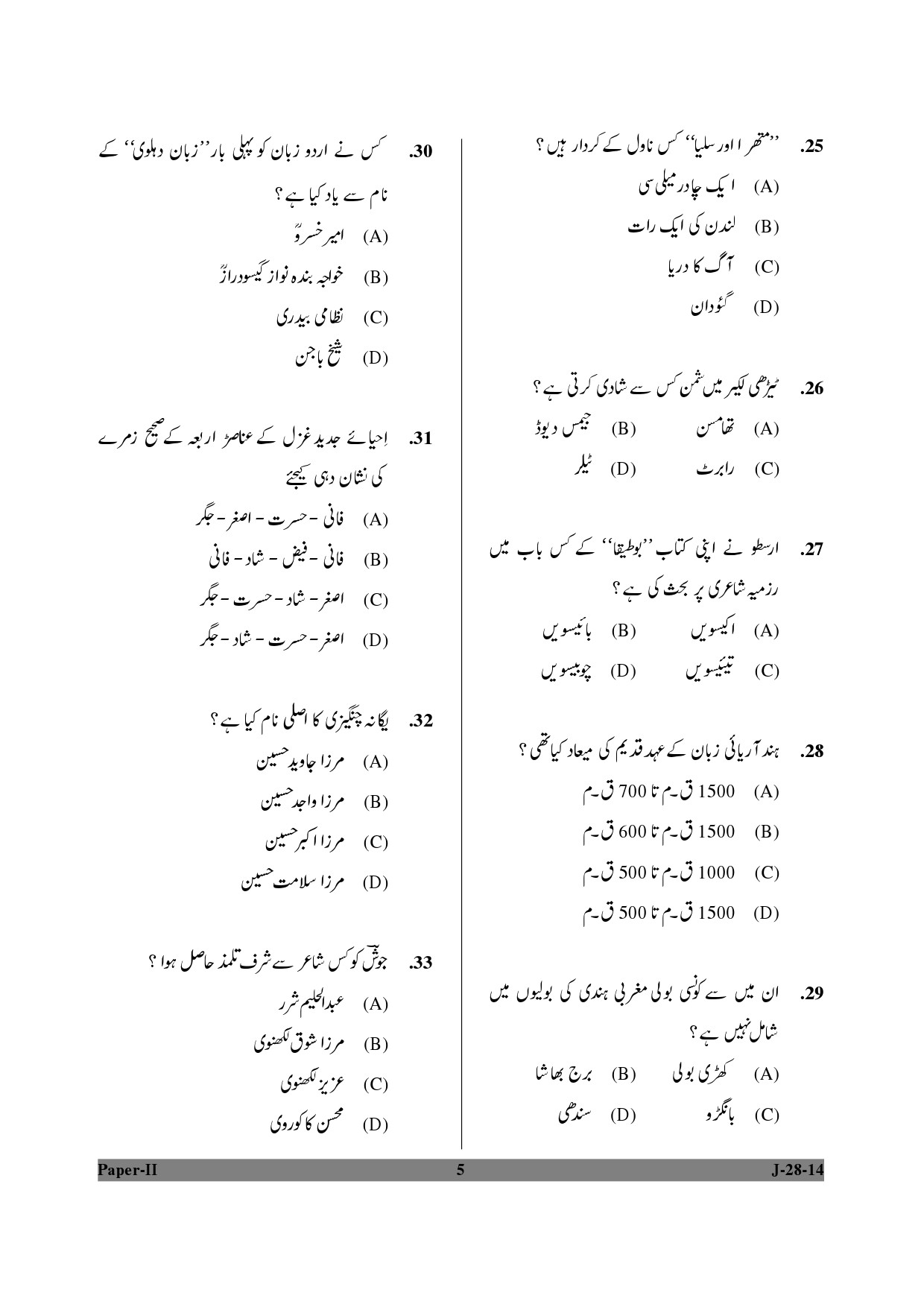 UGC NET Urdu Question Paper II June 2014 5