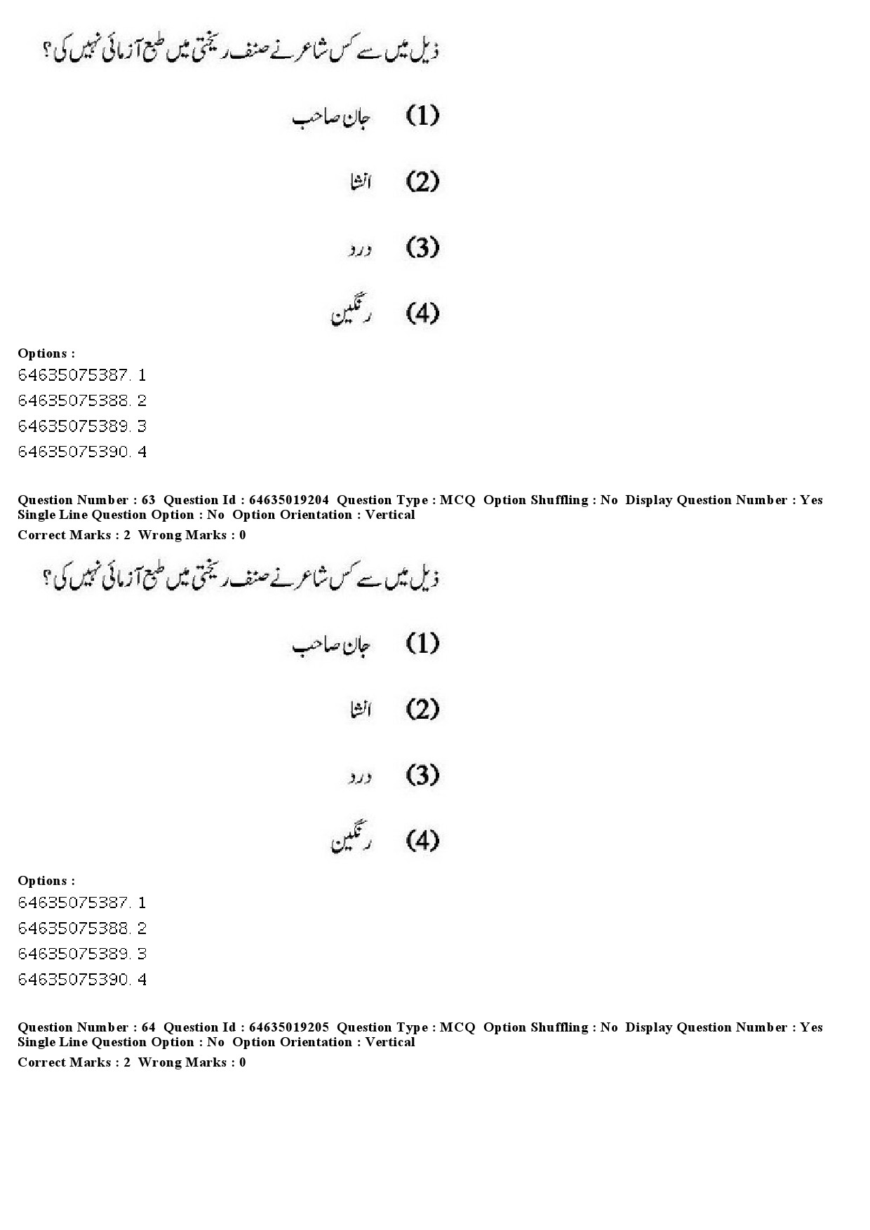 UGC NET Urdu Question Paper June 2019 55