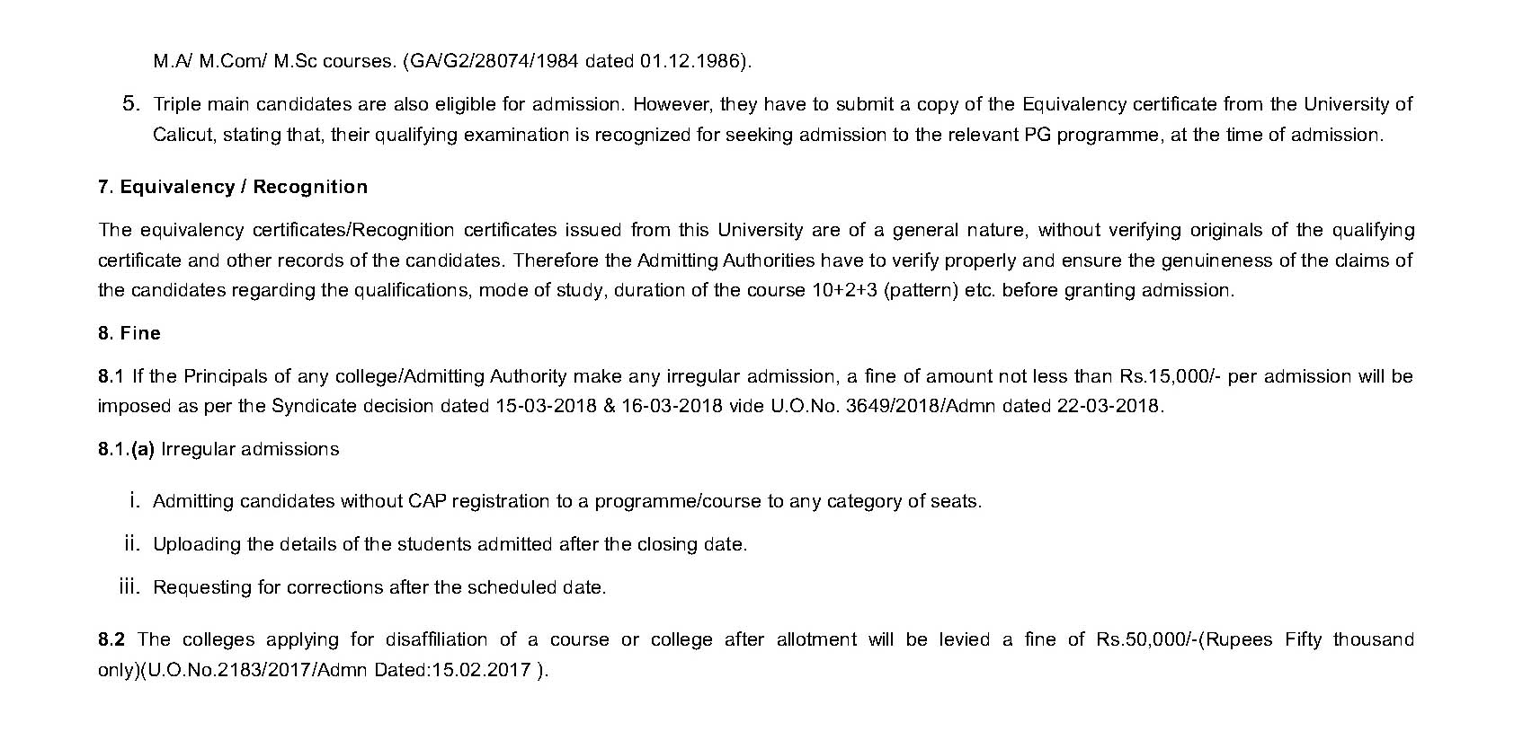 Calicut University Admission Rule for PG Programmes 2019 - Notification Image 5