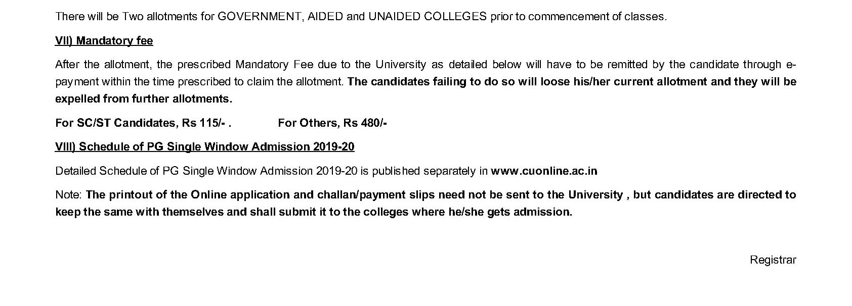 Calicut University Notification For PG Programmes 2019 - Notification Image 3