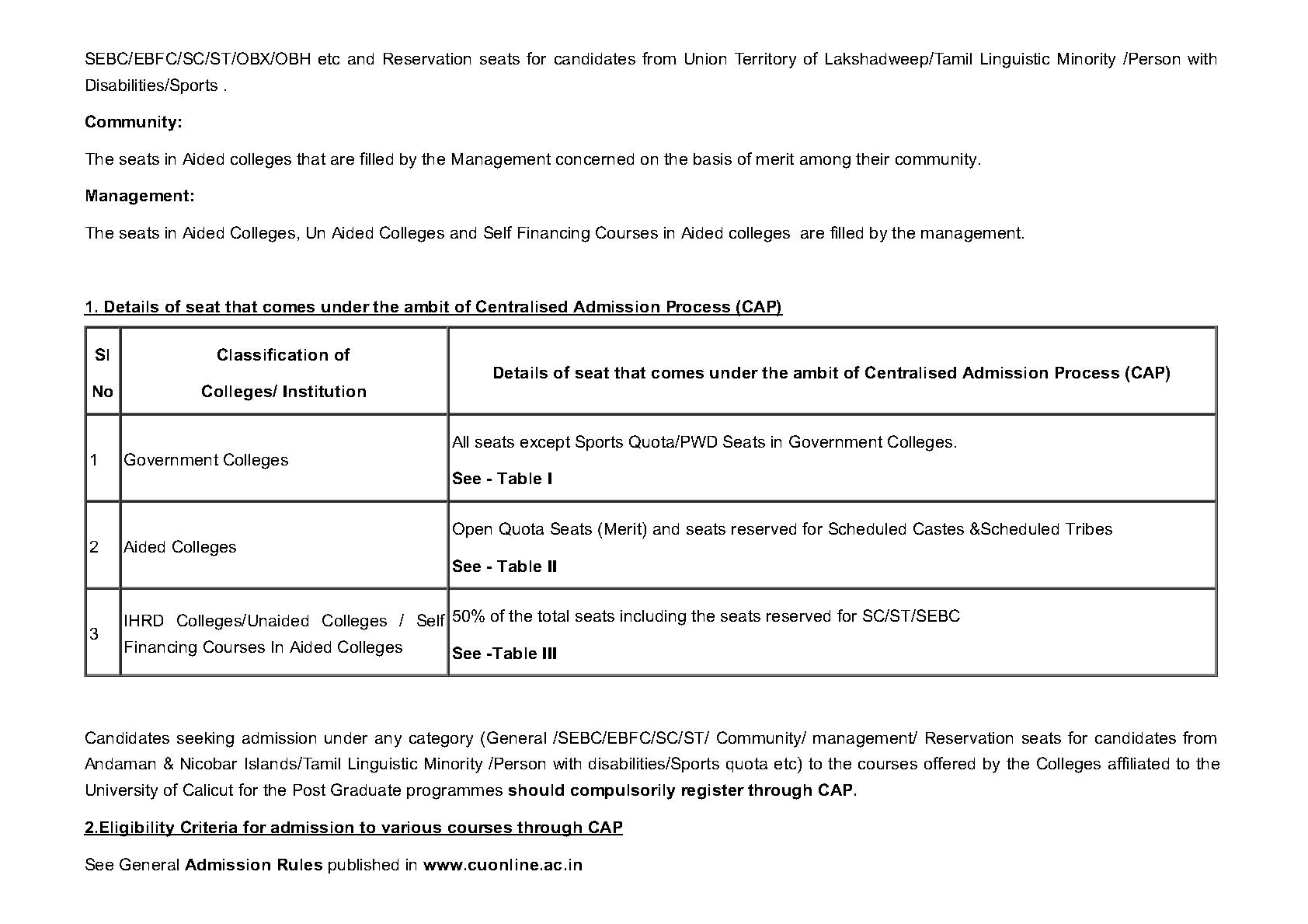 Calicut University Prospectus For PG Programmes Admisison 2019 - Notification Image 3