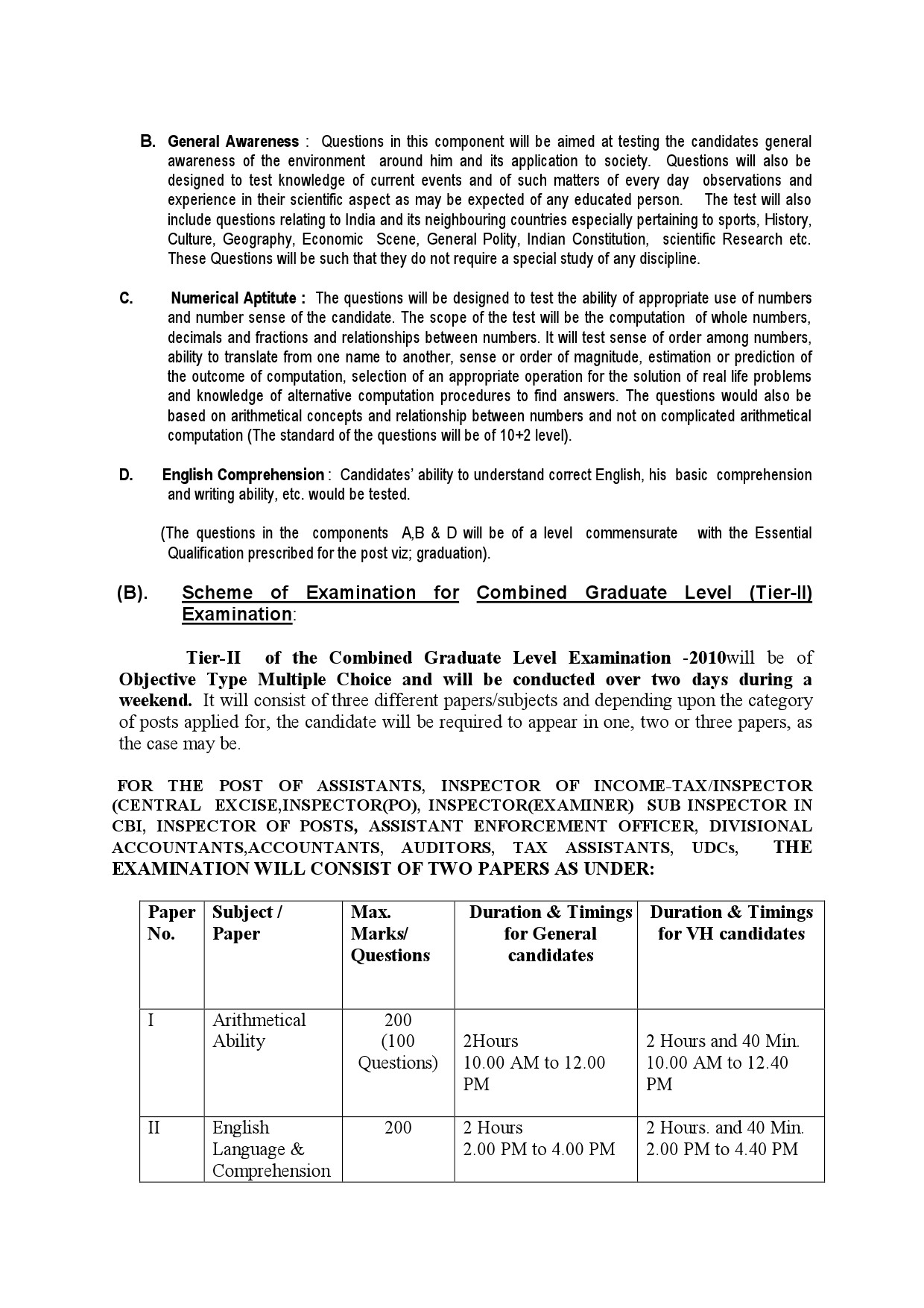 Combined Graduate Level Examination Syllabus 2010 - Notification Image 2