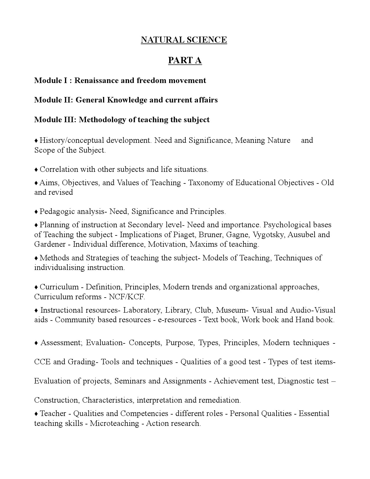 High School Assistant Natural Science Part A Kerala Examination Syllabus 2021 - Notification Image 1