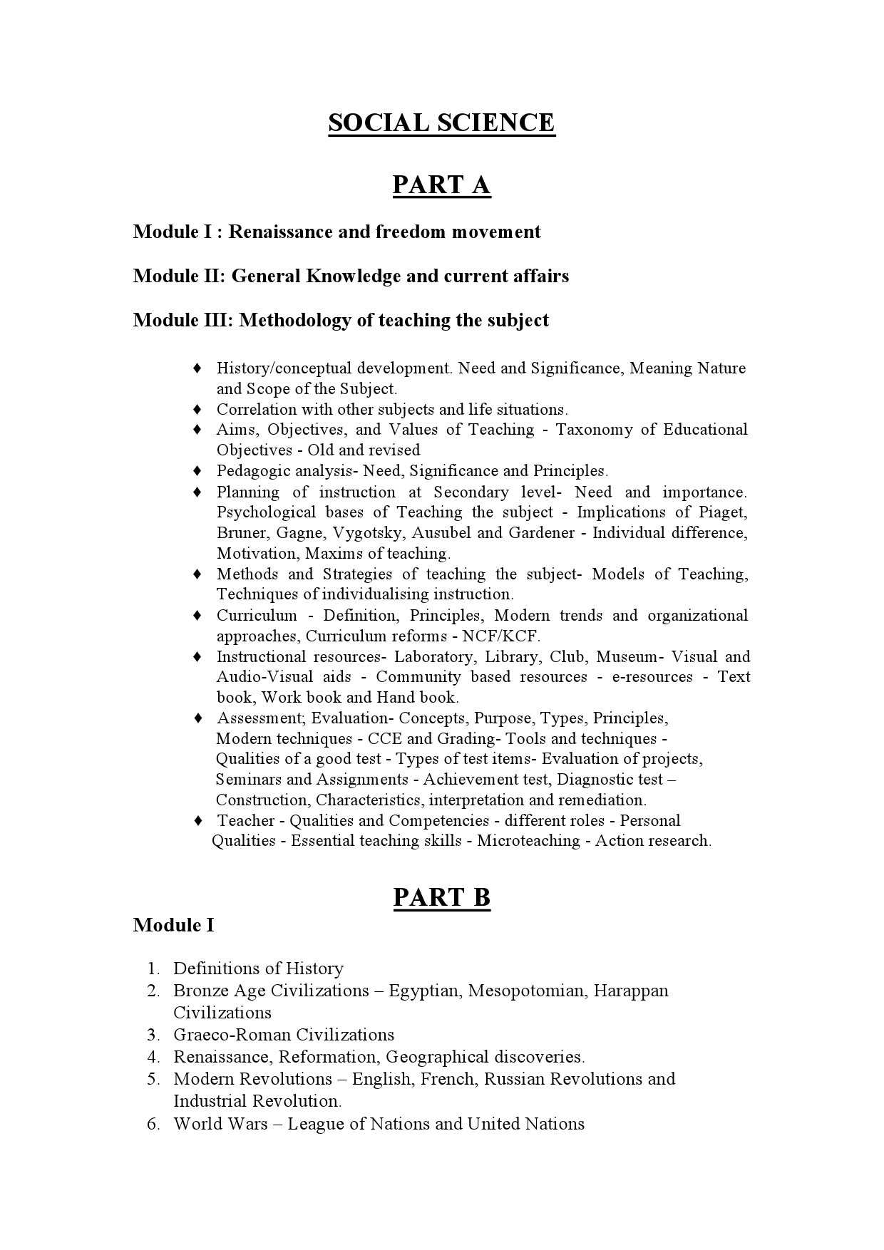 High School Assistant Social Science Part A Kerala Examination Syllabus 2021 - Notification Image 1