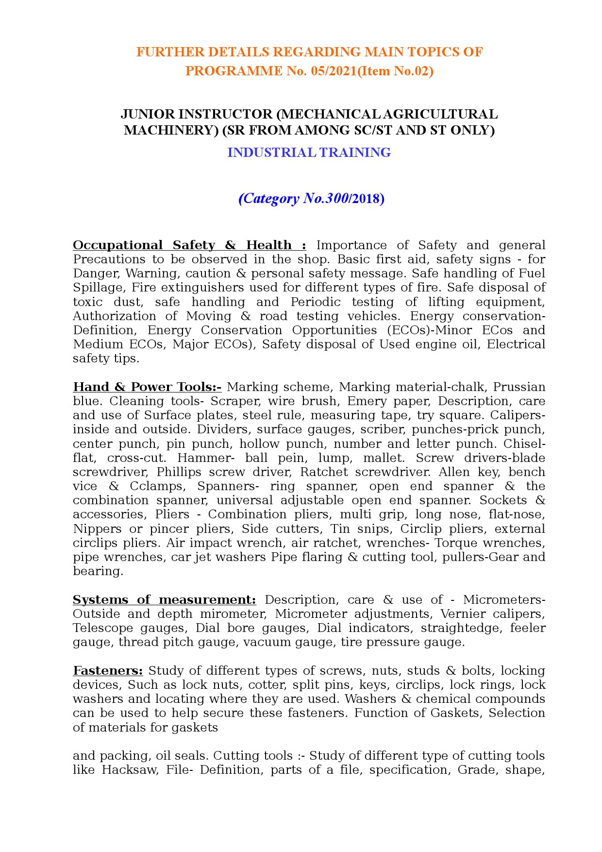 Junior Instructor Mechanical Agricultural Machinery KPSC Exam Syllabus May 2021 - Notification Image 1