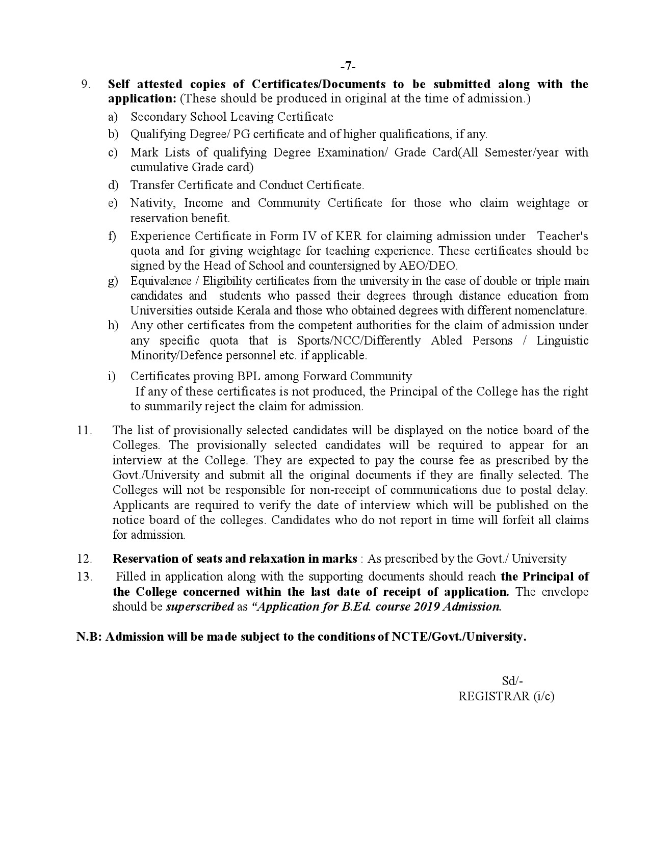 Kannur University B Ed Admission Prospectus 2019 - Notification Image 10