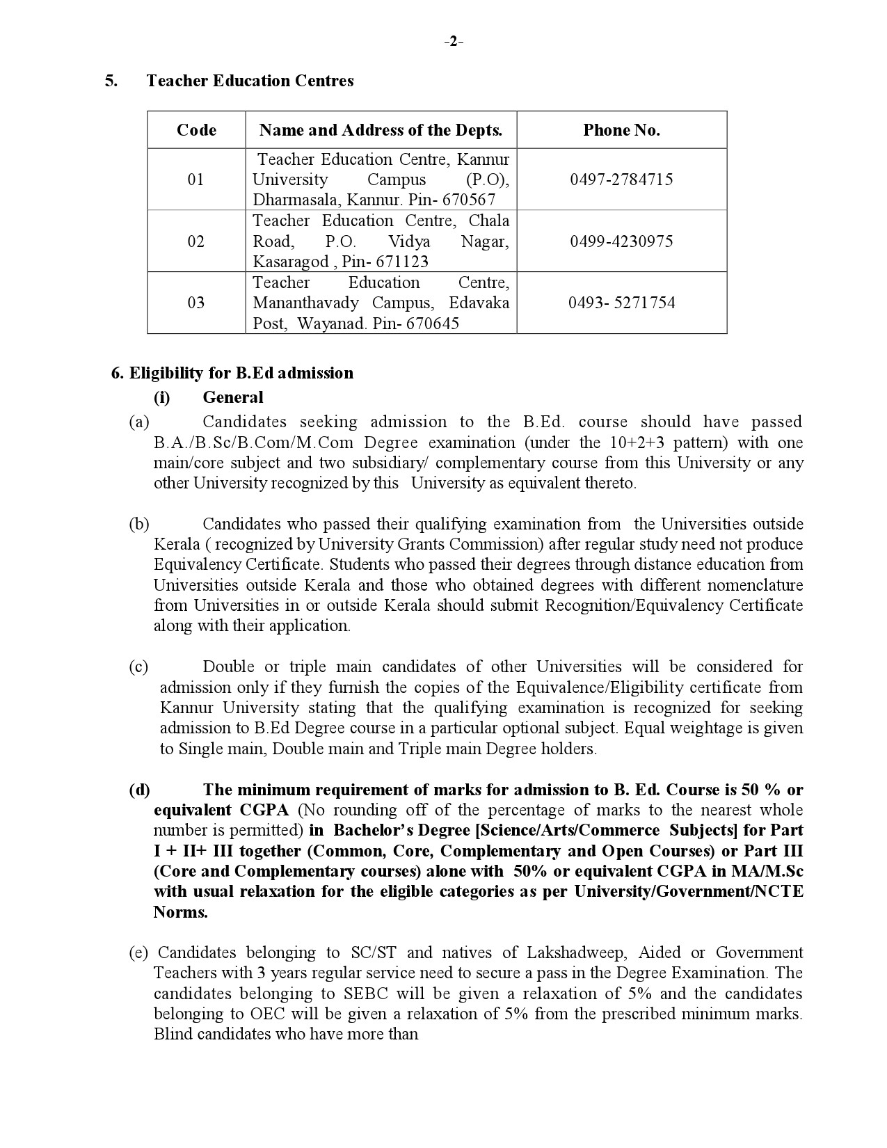 Kannur University B Ed Admission Prospectus 2019 - Notification Image 16