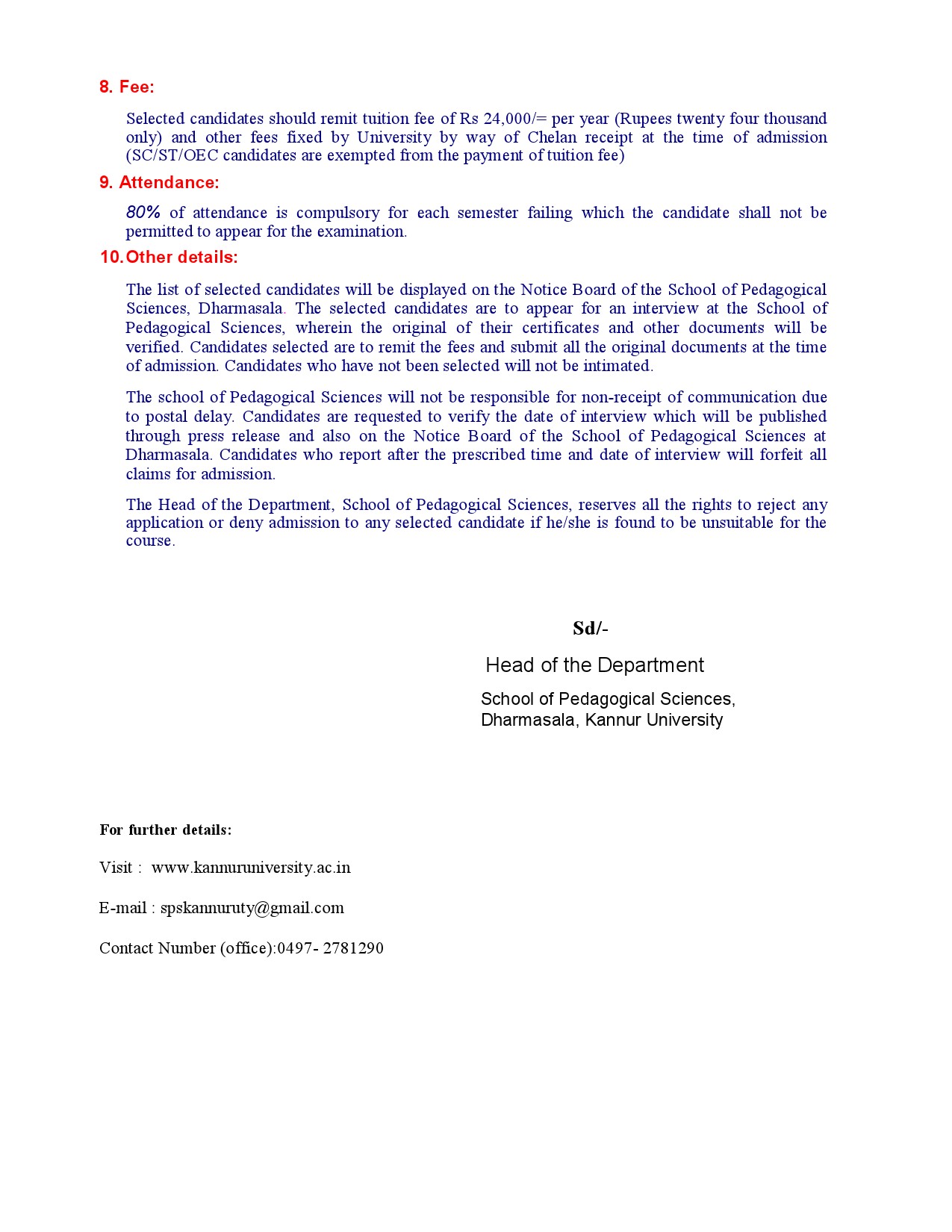 Kannur University M Ed Admission Prospectus 2019 - Notification Image 5