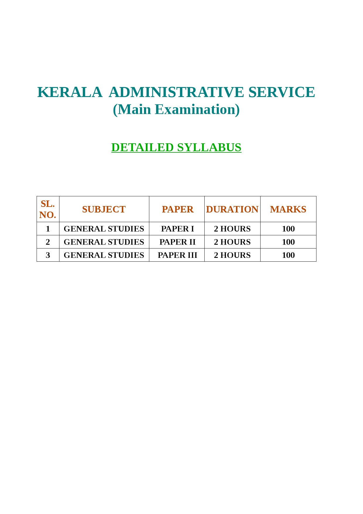 Kerala Administrative Service Main Examination Syllabus 2020 - Notification Image 1