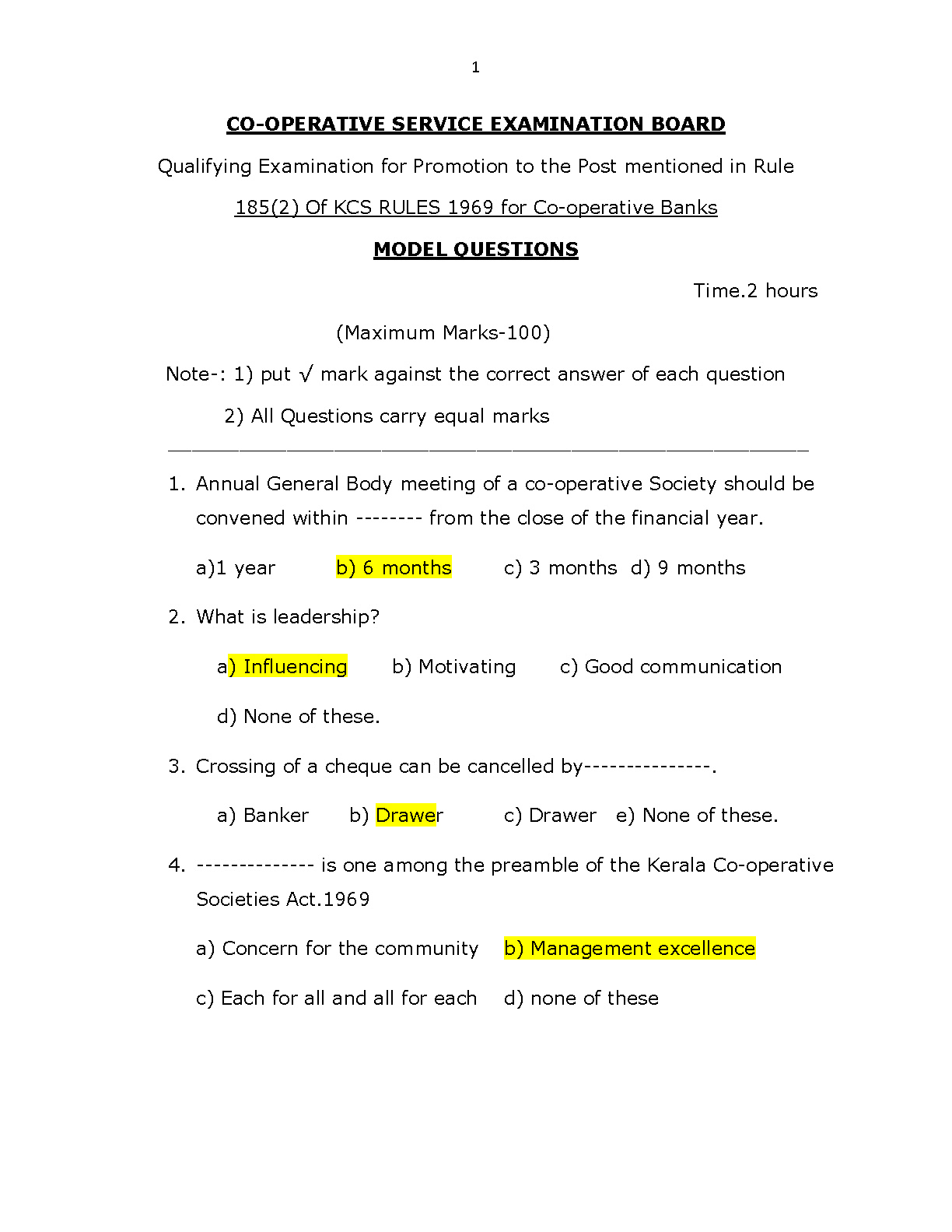 Kerala Co operative bank recruitment Sample Question Paper - Notification Image 1