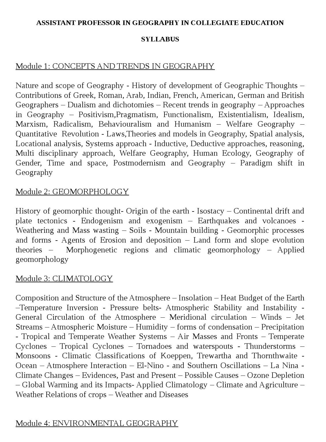 Kerala PSC Assistant Professor Geography Exam Syllabus - Notification Image 1