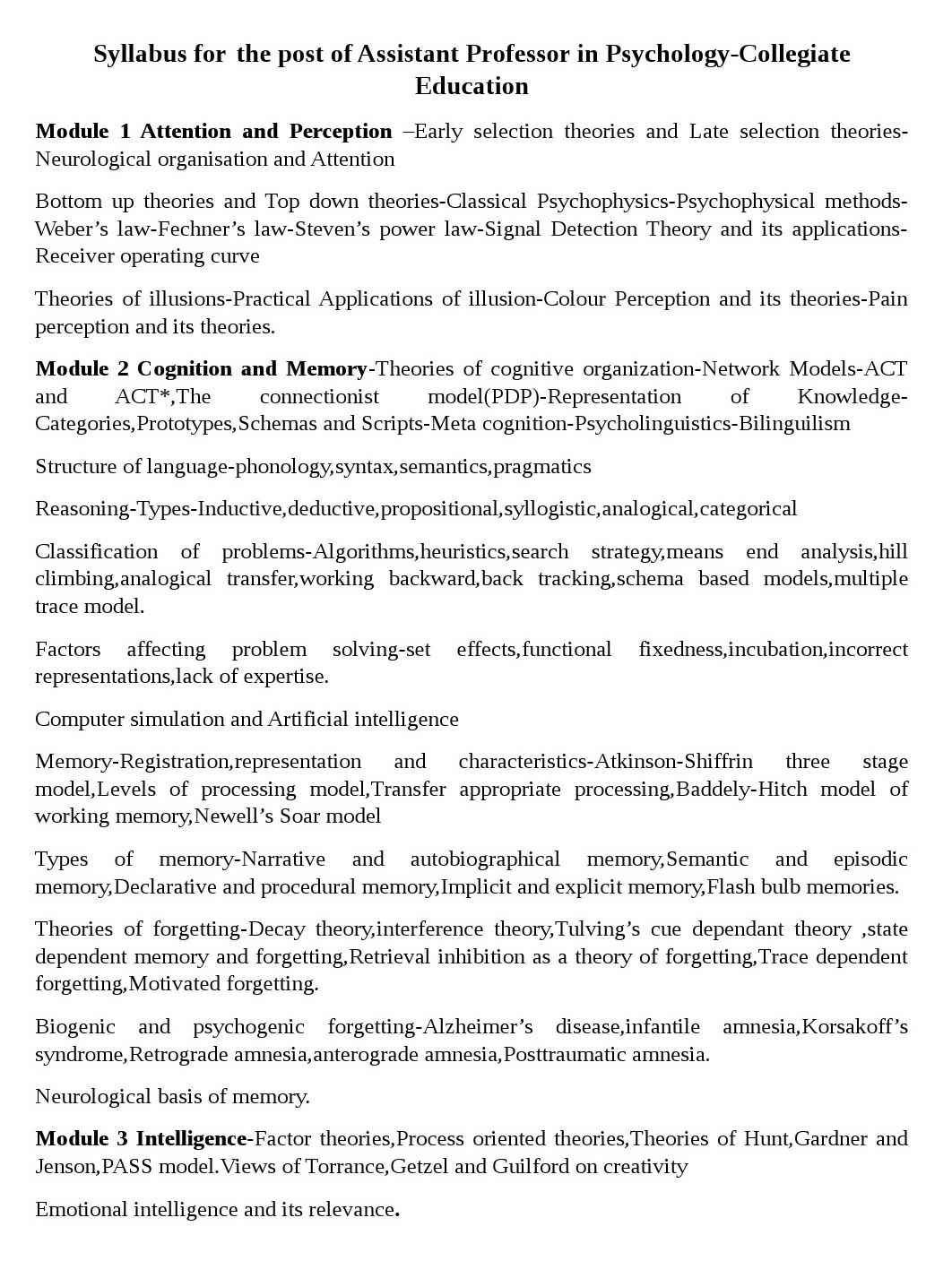 Kerala PSC Assistant Professor Psychology Exam Syllabus - Notification Image 1