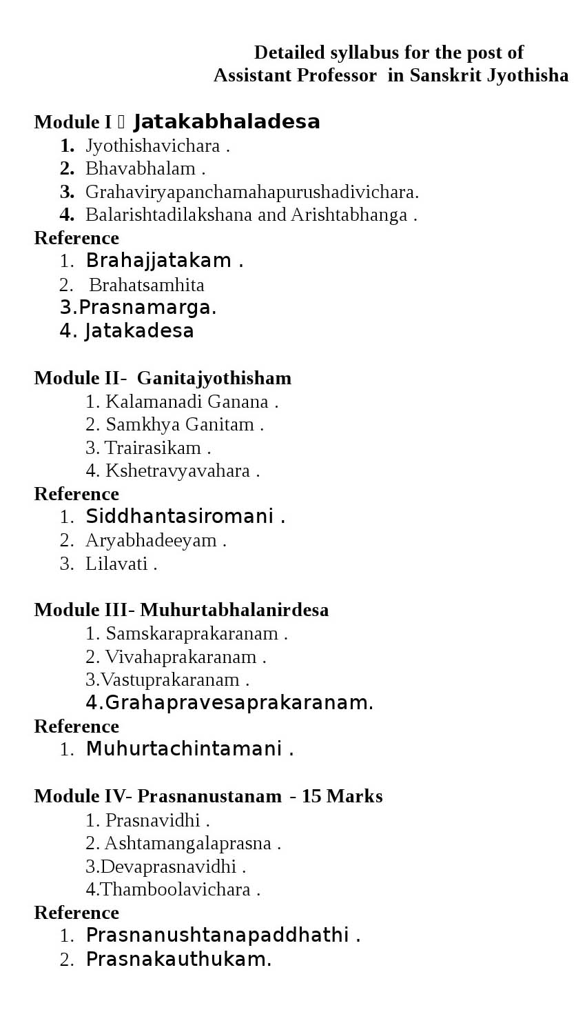 Kerala PSC Assistant Professor Sanskrit Jyothisha Exam Syllabus - Notification Image 1