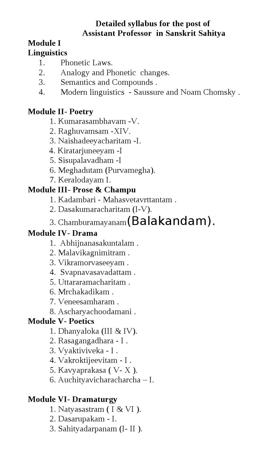 Kerala PSC Assistant Professor Sanskrit Sahitya Exam Syllabus - Notification Image 1