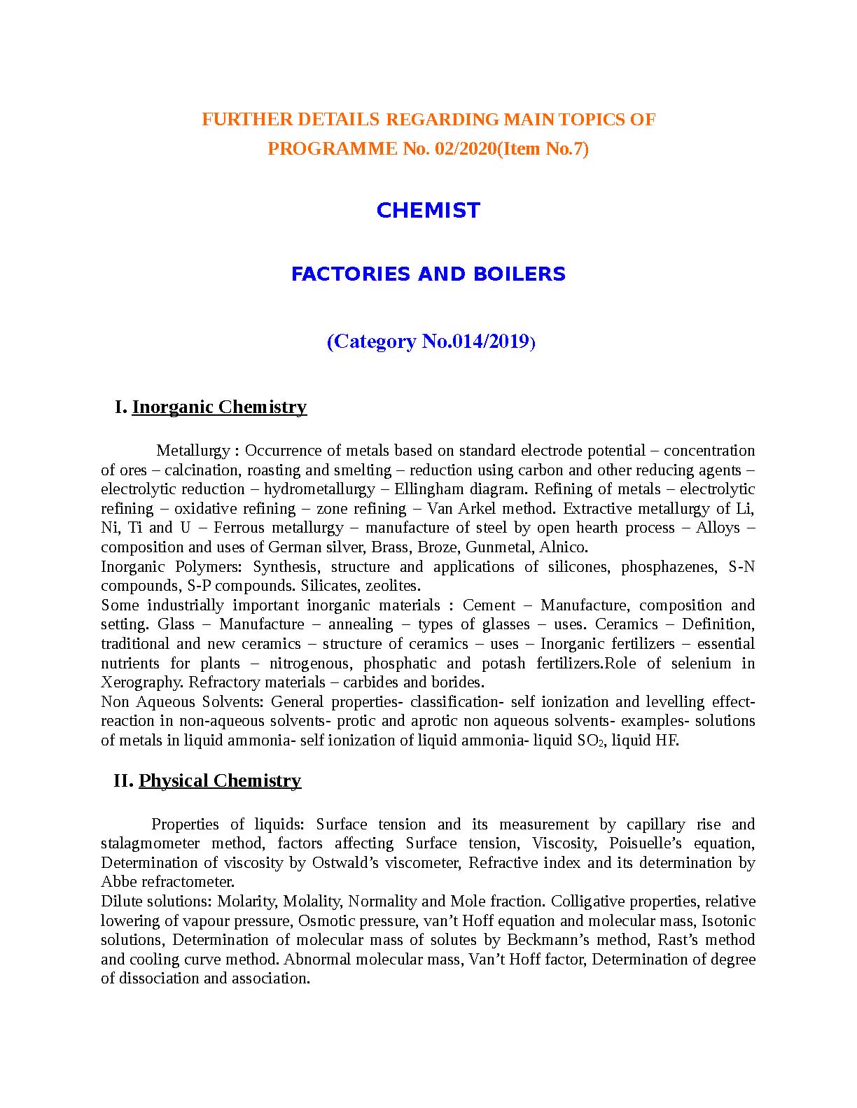 Kerala PSC Chemist Factories And Boilers Exam Syllabus - Notification Image 1