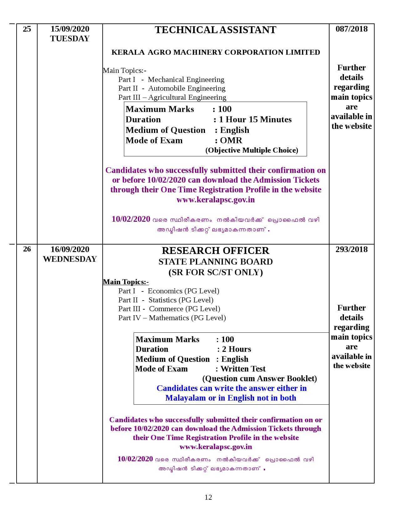 Kerala PSC Exam Calendar September 2020 - Notification Image 12