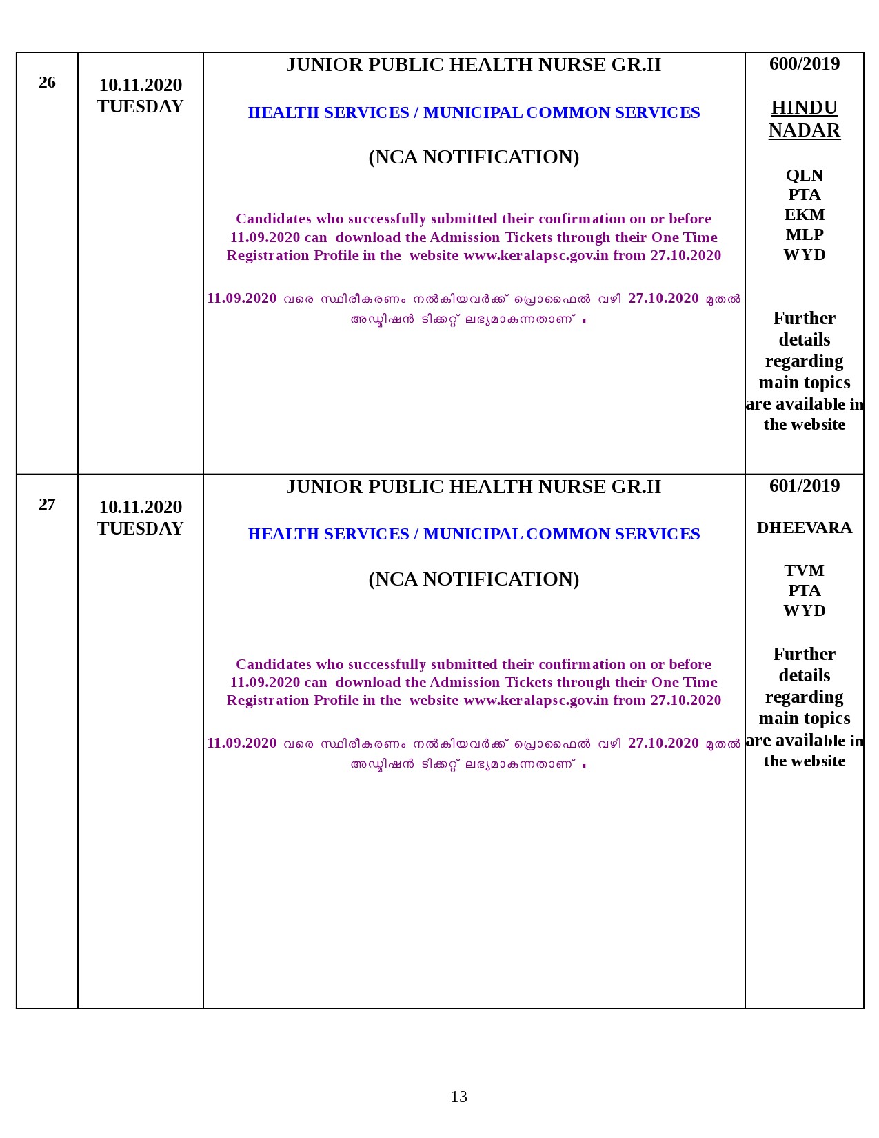 Kerala PSC Final Exam Schedule for November 2020 - Notification Image 13