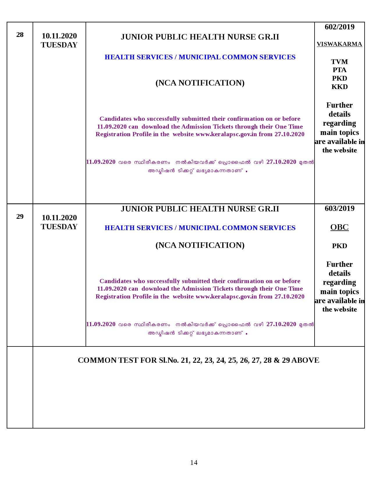 Kerala PSC Final Exam Schedule for November 2020 - Notification Image 14