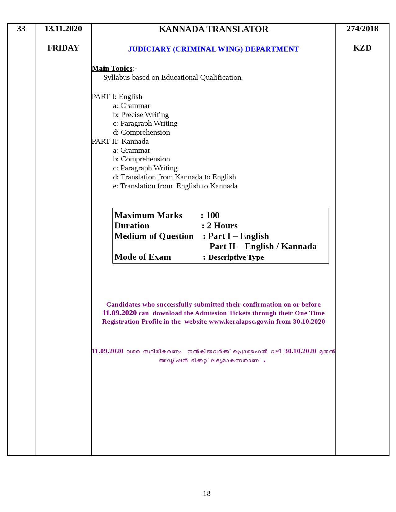 Kerala PSC Final Exam Schedule for November 2020 - Notification Image 18