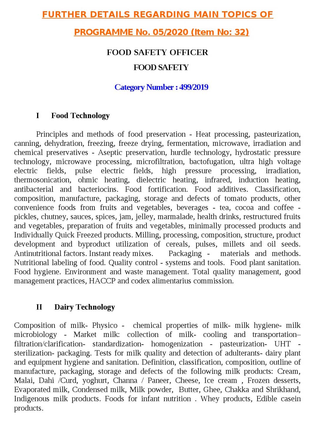 Kerala PSC Food Safety Officer Exam Syllabus May 2020 - Notification Image 1