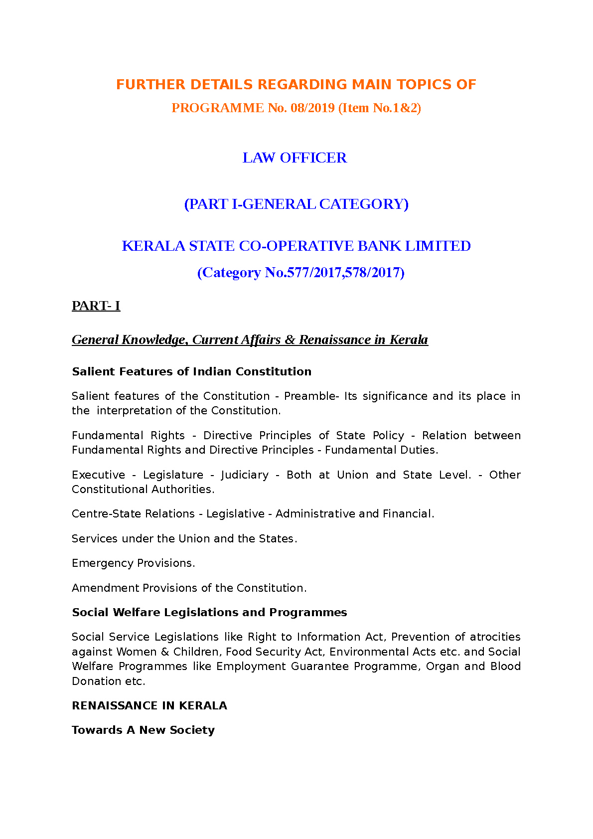 Kerala PSC Law Officer Exam Syllabus Aug 2019 - Notification Image 1