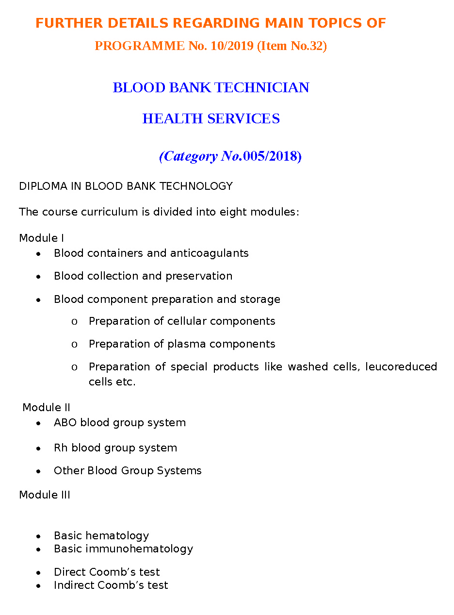 Kerala PSC Syllabus 2019 Blood Bank Technician - Notification Image 1