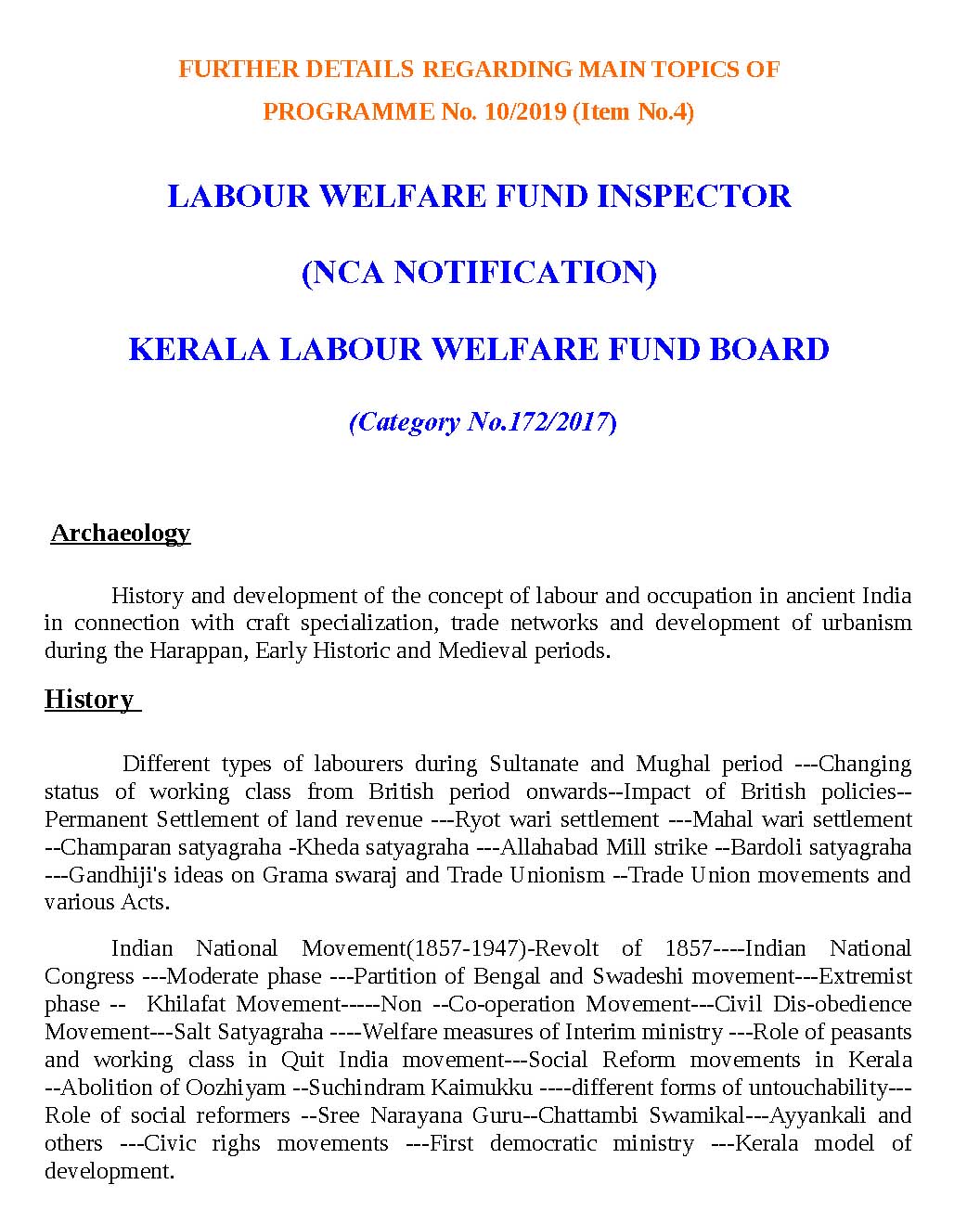 Kerala PSC Syllabus 2019 Labour Welfare Fund Inspector - Notification Image 1