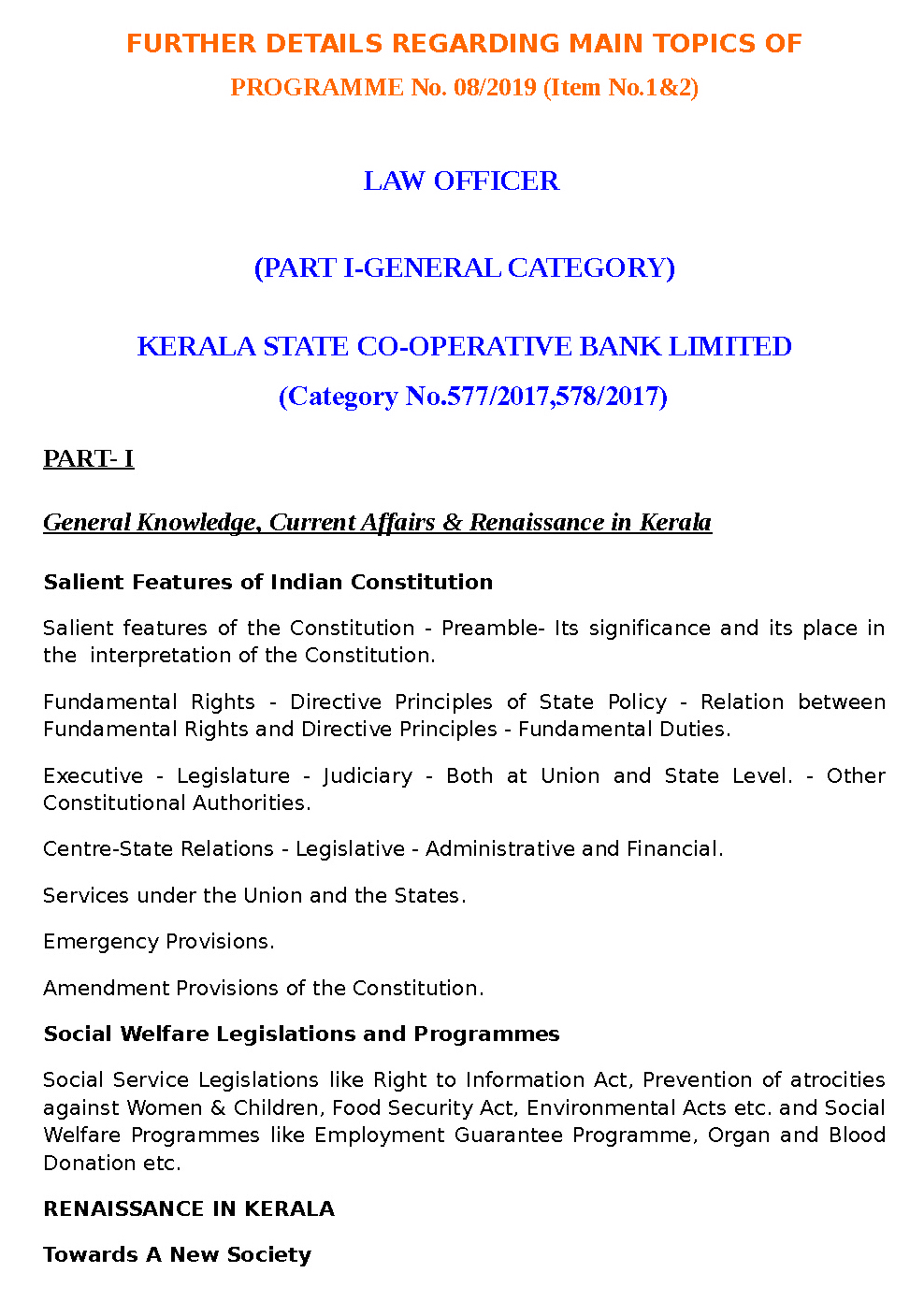 Kerala PSC Syllabus 2019 Law Officer - Notification Image 1