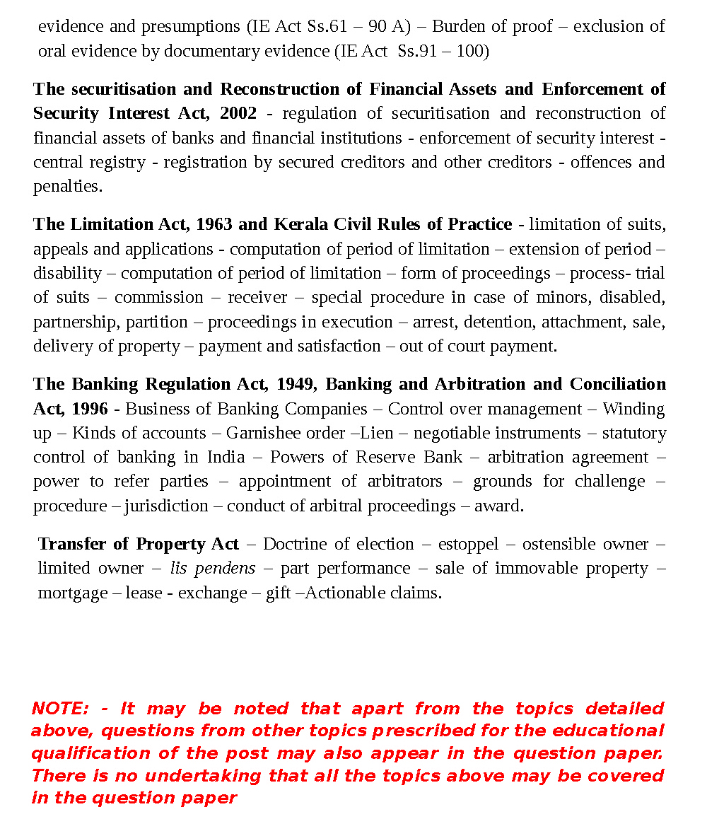 Kerala PSC Syllabus 2019 Law Officer - Notification Image 4
