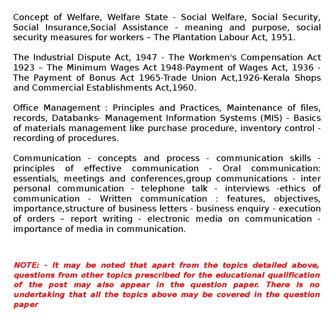 Kerala PSC Syllabus 2019 Welfare Officer - Notification Image 3