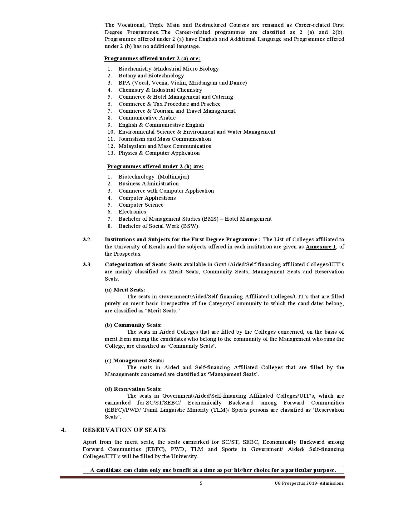 Kerala University UG Admission Prospectus 2019 - Notification Image 5