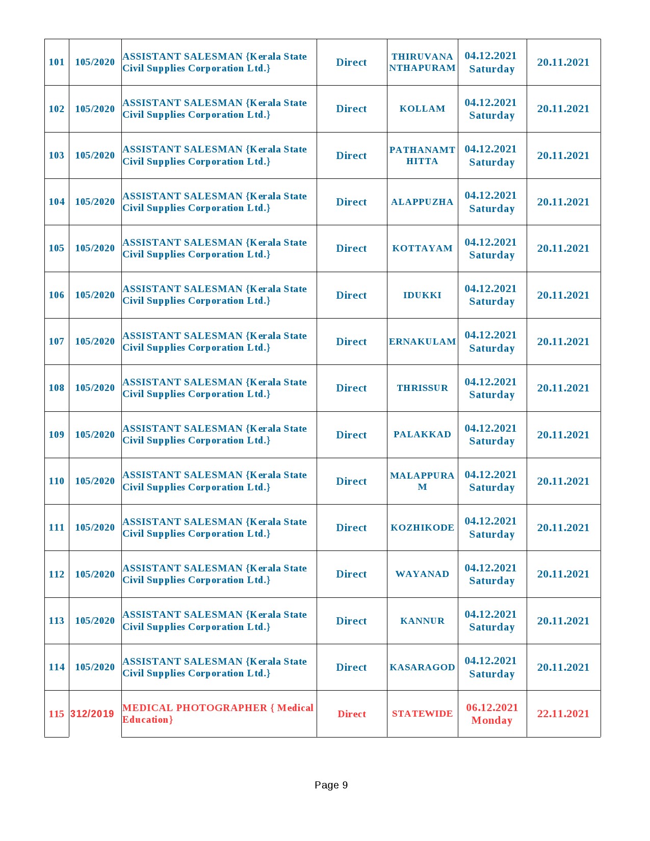 KPSC Exam Schedule Oct to Dec 2021 - Notification Image 9