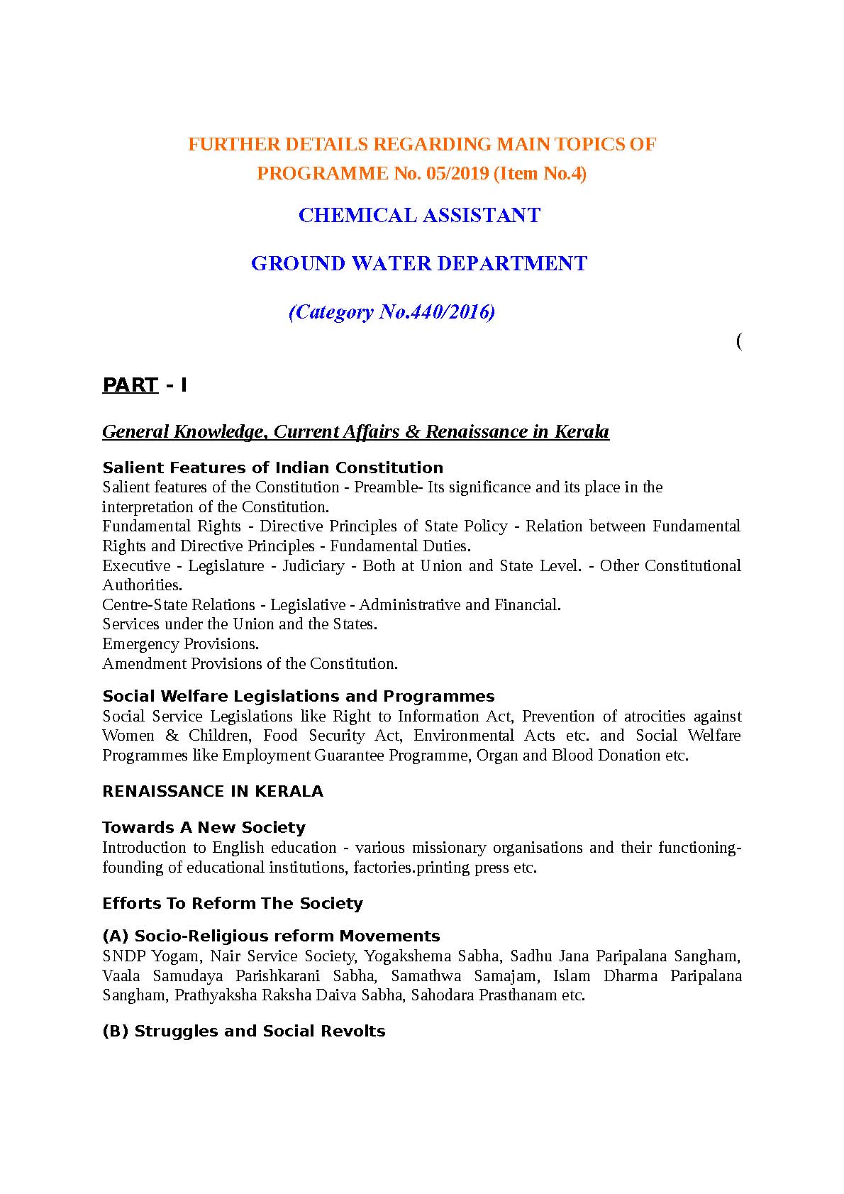 KPSC Exam Syllabus 2019 Chemical Assistant - Notification Image 1