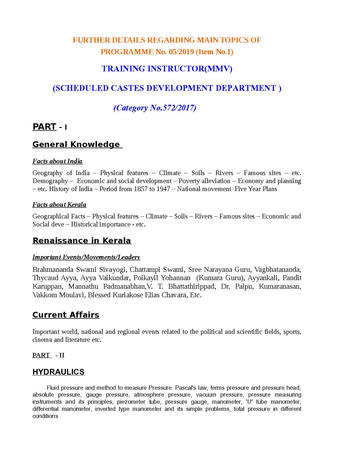 KPSC Exam Syllabus 2019 Training Instructor - Notification Image 1