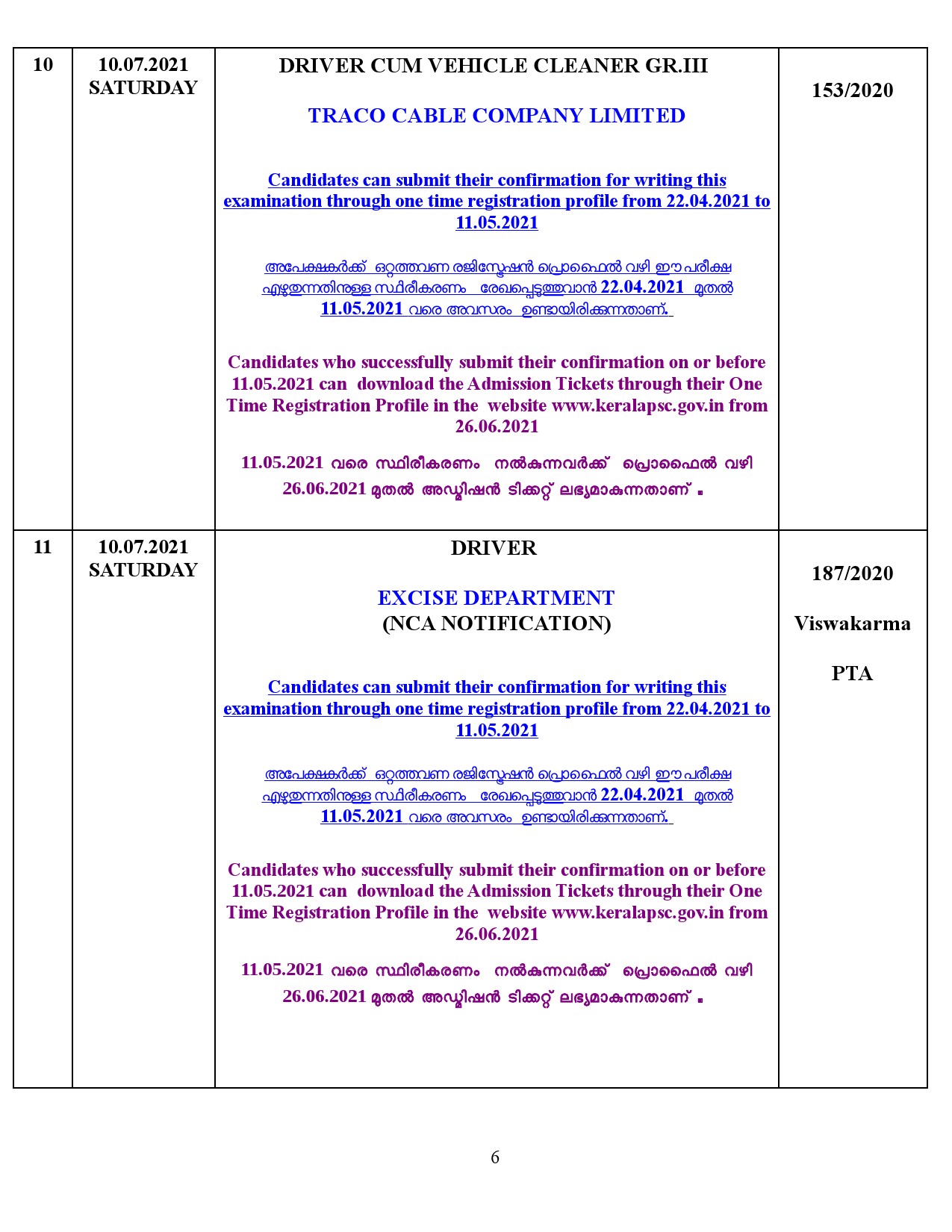 KPSC Examination Programme For The Month Of July 2021 - Notification Image 6
