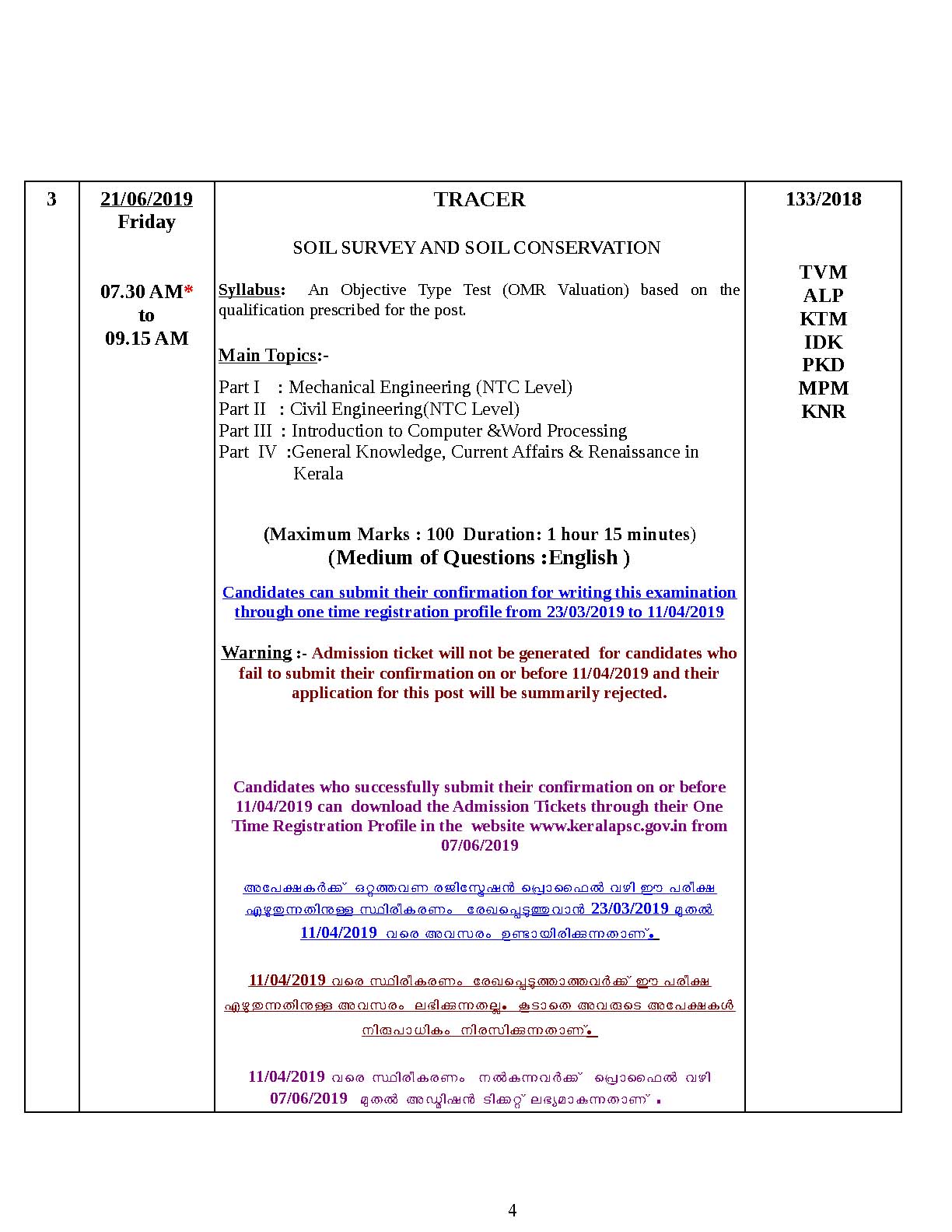 KPSC Examination Programme For The Month Of June 2019 - Notification Image 4