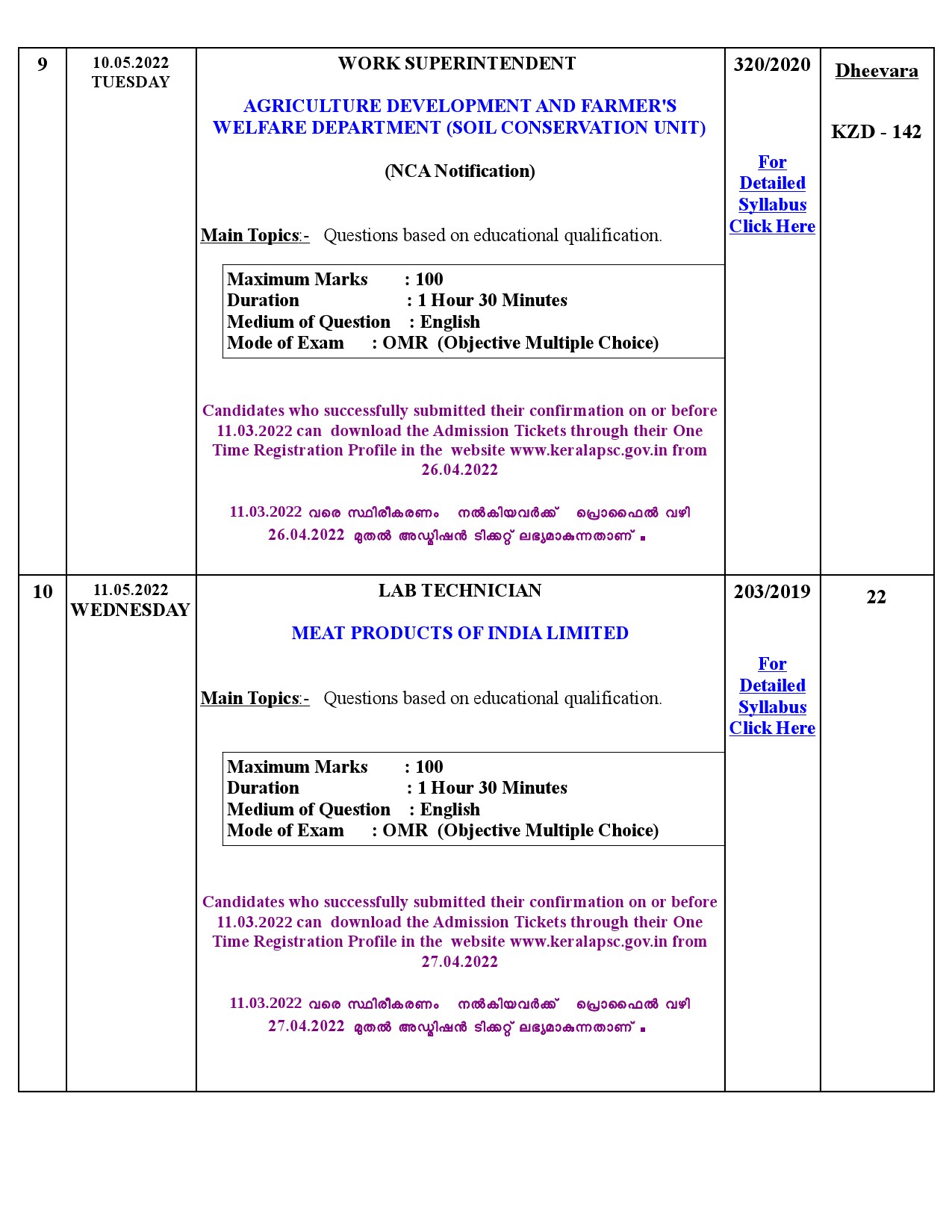 KPSC EXAMINATION PROGRAMME FOR THE MONTH OF MAY 2022 - Notification Image 5