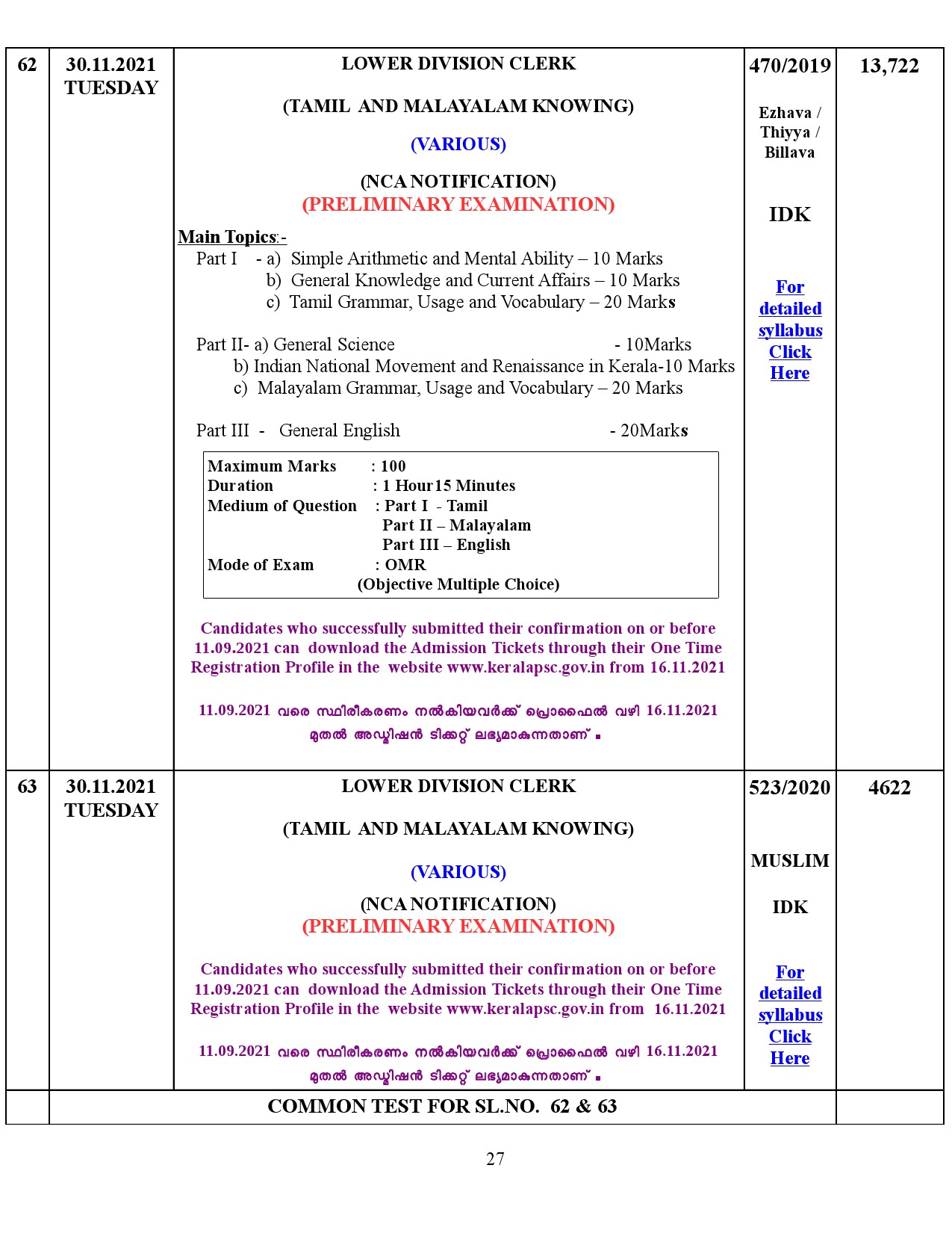 KPSC Examination Programme For The Month Of November 2021 - Notification Image 27